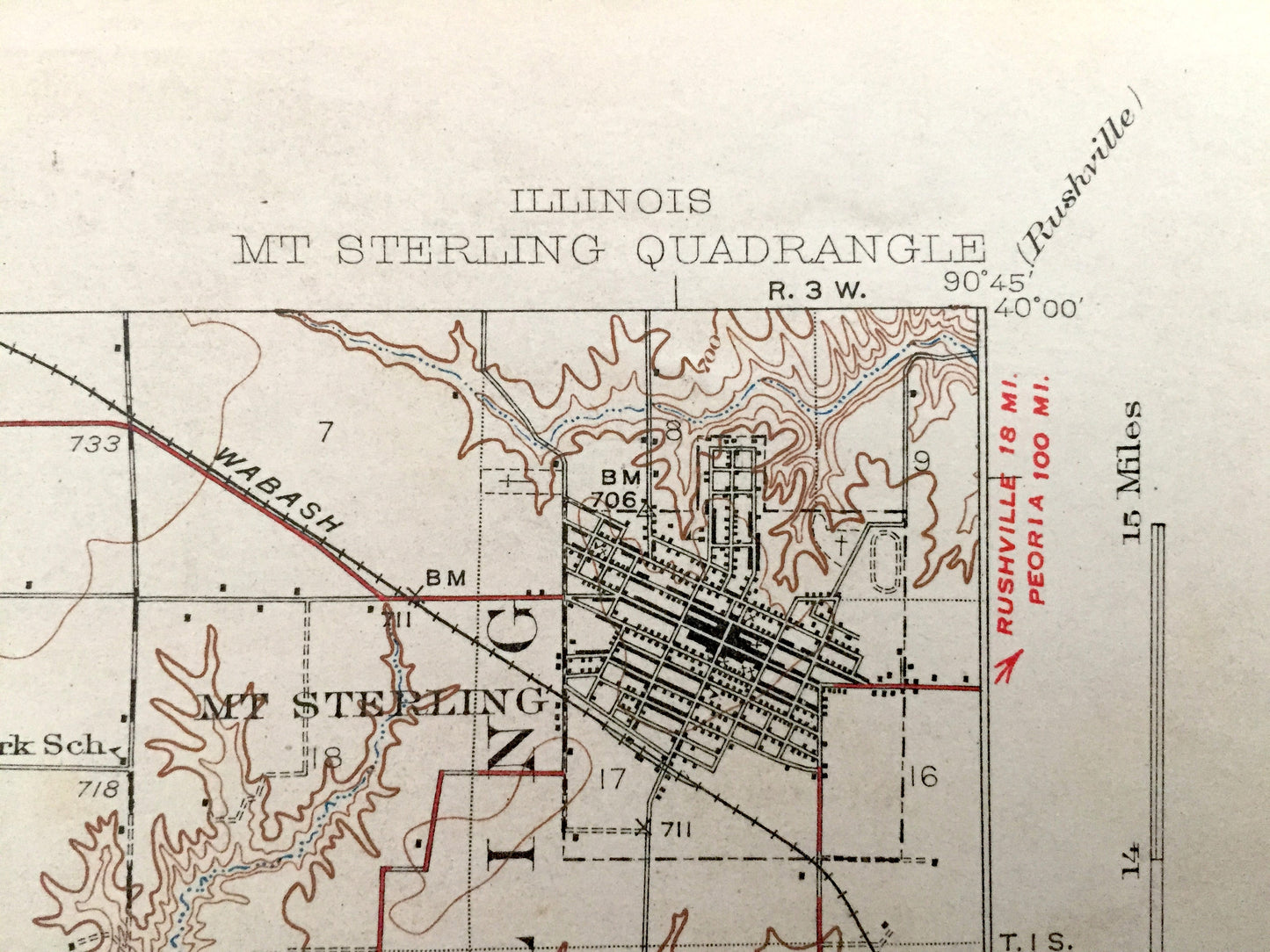 Antique Mt Sterling, Illinois 1929 US Geological Survey Topographic Map – Lee, McKee, Buckhorn, Elkhorn, Beverly, Fairmount Perry Concord IL