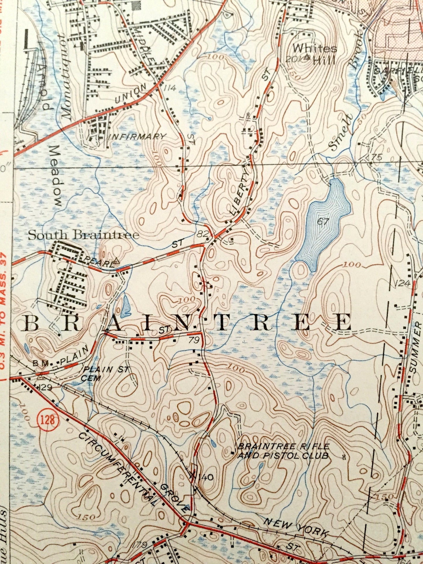 Antique Weymouth, Massachusetts 1941 US Geological Survey Topographic Map – Quincy, Braintree, Hingham Holbrook Abington Rockland Hanover MA