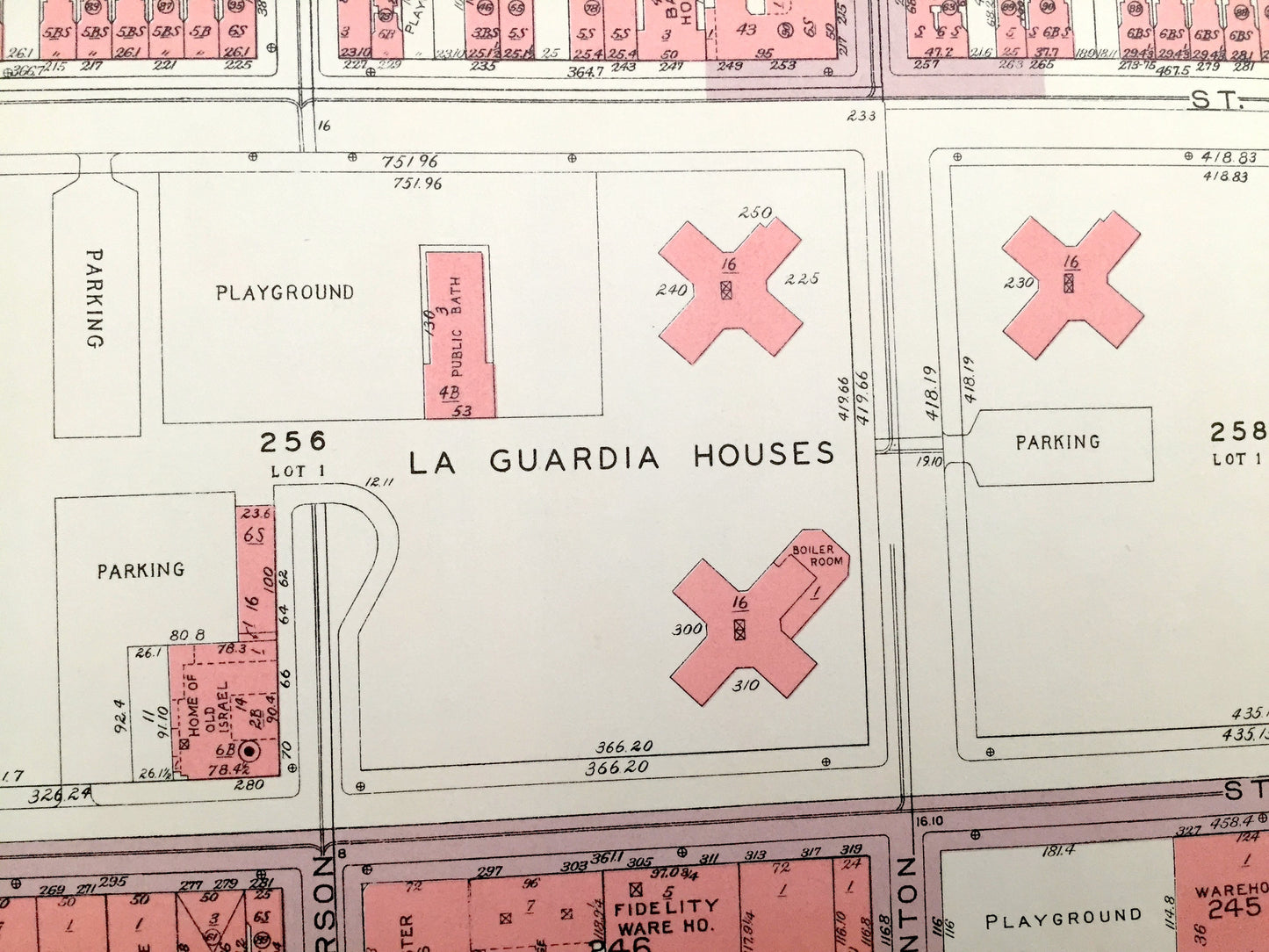 Antique Manhattan, New York Map from Bromley's 1955 Manhattan Land Book – Lower East Side, Two Bridges, Laguardia & Corlears Hook Houses NYC