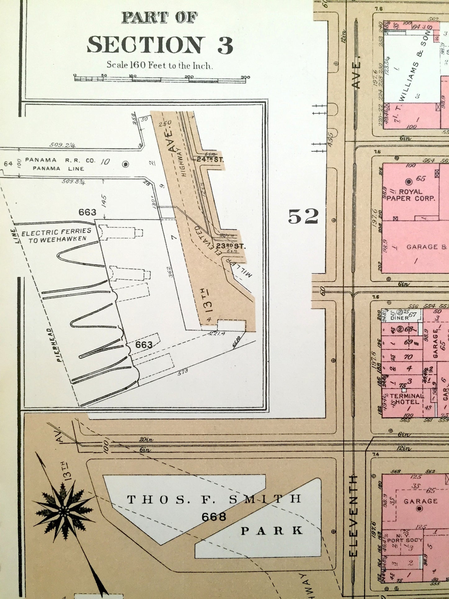 Antique Manhattan, New York Map from Bromley's 1955 Manhattan Land Book – Chelsea Piers, West Side, Hudson River, High Line, Midtown, NY NYC