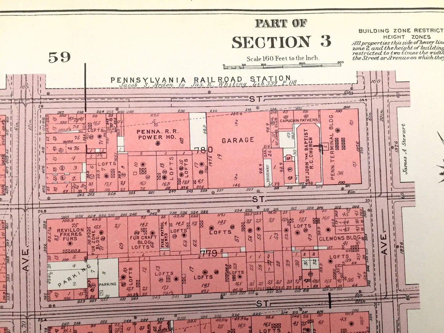 Antique Manhattan, New York Map from Bromley's 1955 Manhattan Land Book – Chelsea Park, West Side, Garment District, Midtown, NYC NY