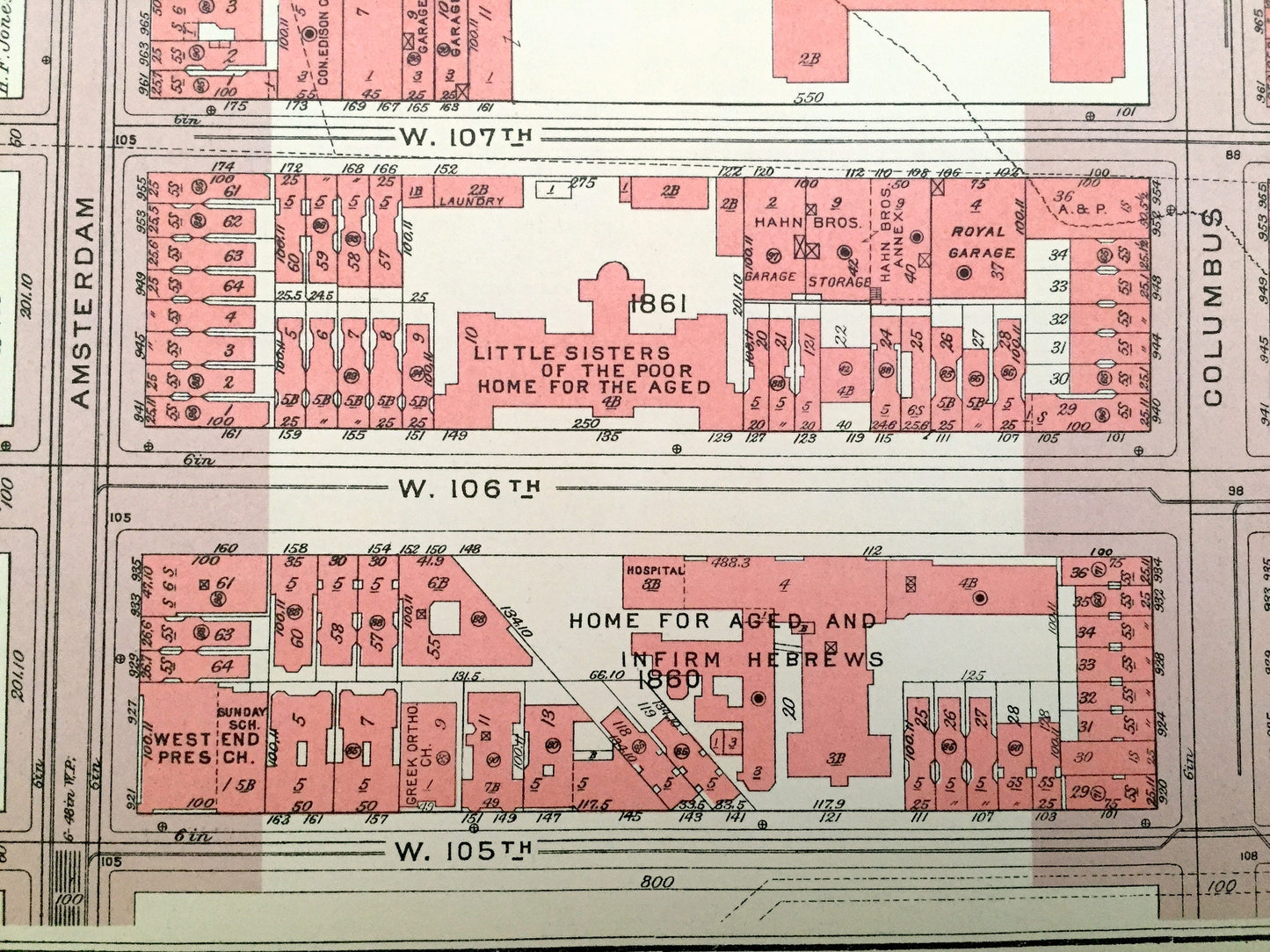 Antique Manhattan, New York City Map from Bromley's 1955 Manhattan Land Book – Upper West Side, Central Park, Valley, Lenox Hill, NYC