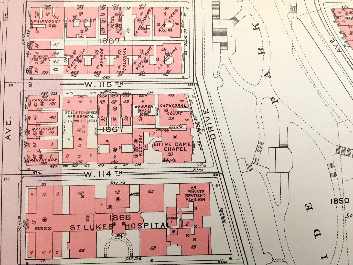 Antique Manhattan, New York City Map from Bromley's 1955 Manhattan Land Book – Morningside Heights, Manhattan Valley Central Park Harlem NYC
