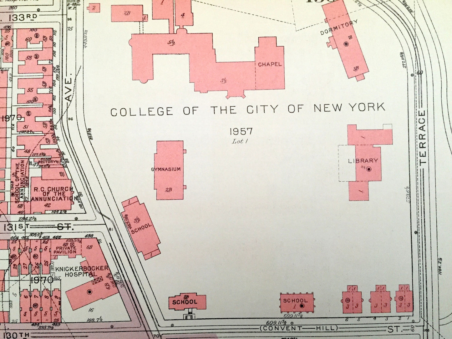 Antique Manhattan, New York City Map from Bromley's 1955 Manhattan Land Book – Manhattanville, Hamilton Heights St Nicholas Park CUNY Harlem