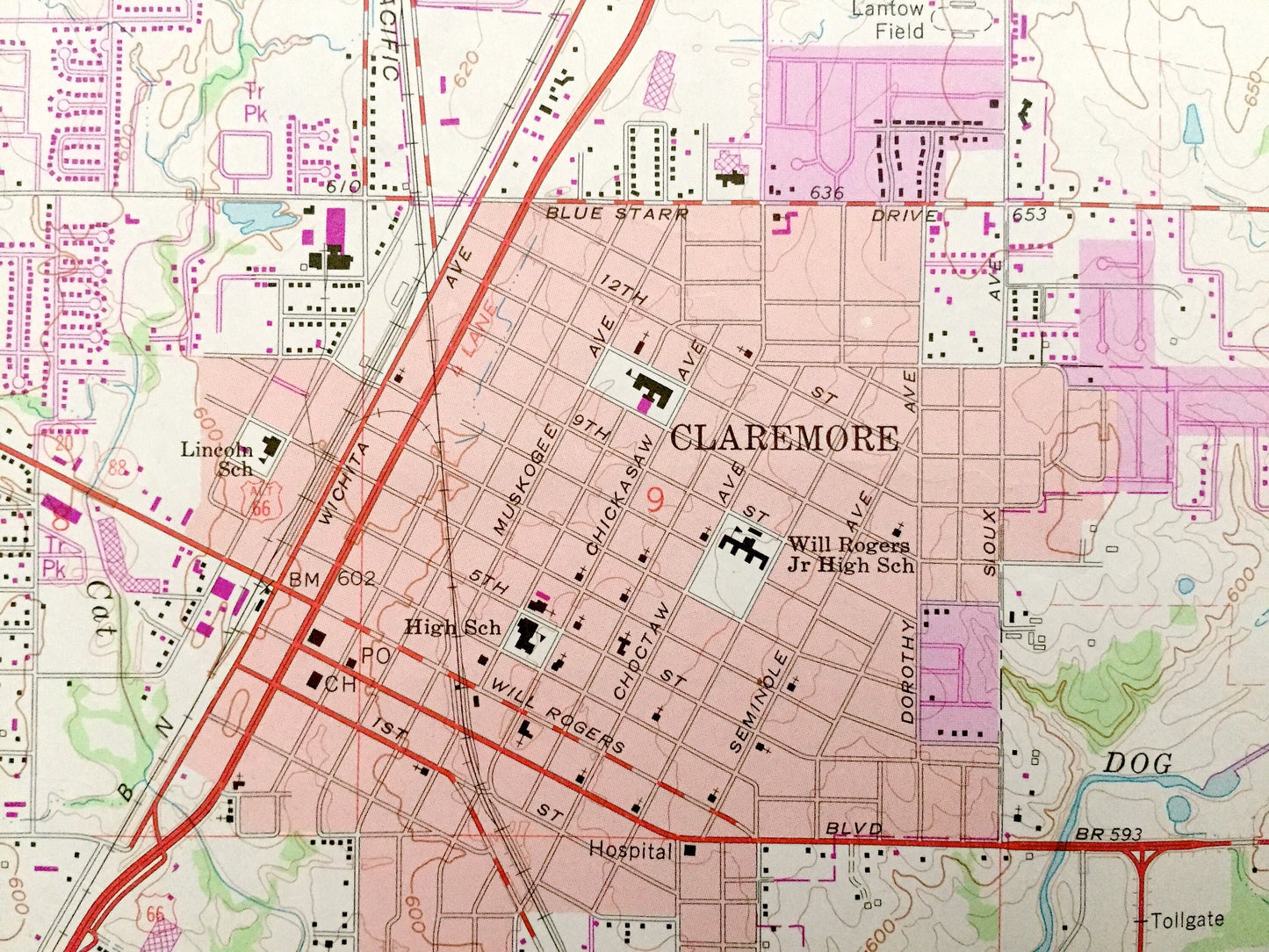 Antique Claremore, Oklahoma 1963 US Geological Survey Topographic Map – Oowala, Verdigris, Degroat, Sequoyah, Rogers County, Lake Claremore
