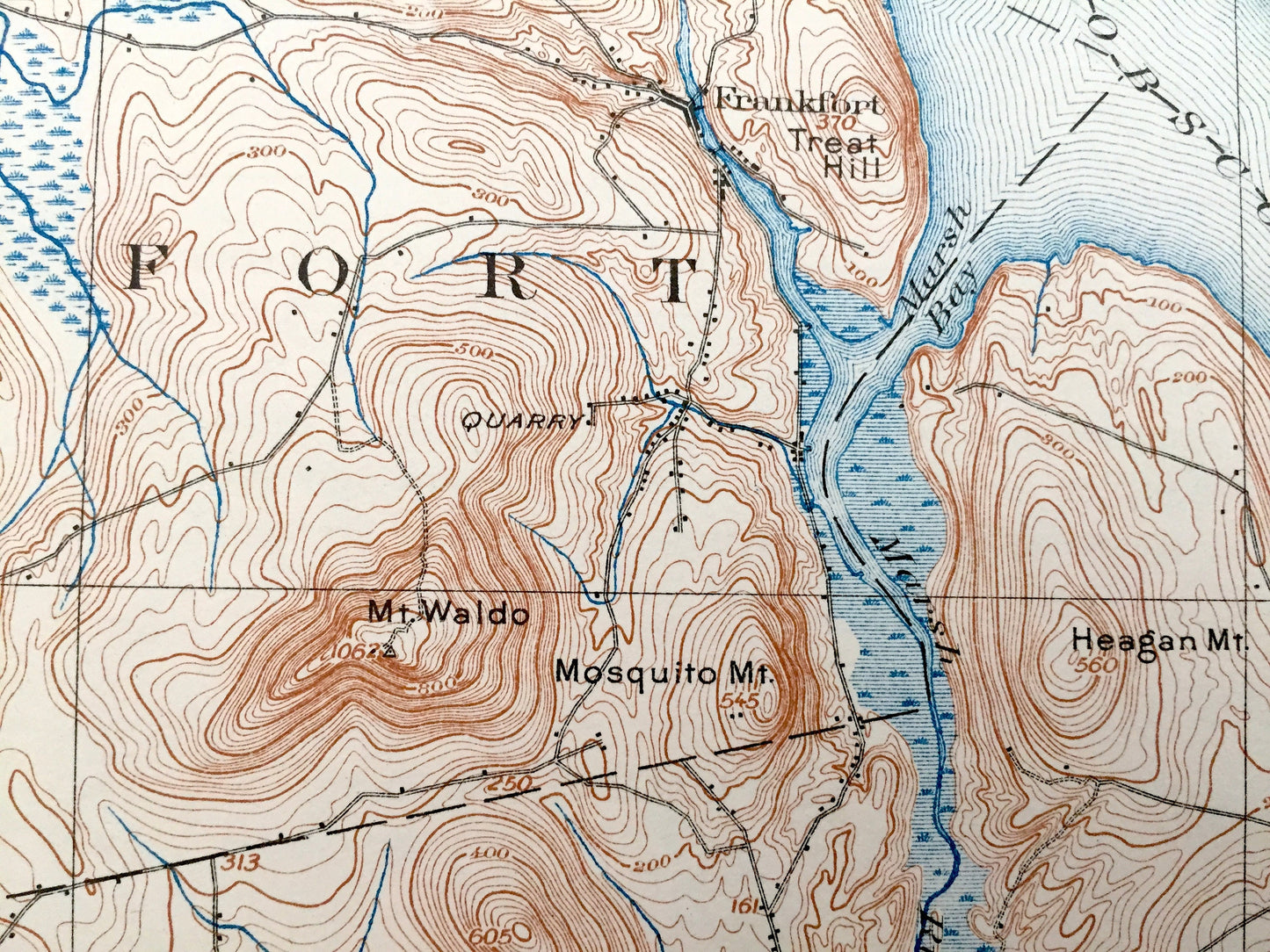 Antique Bucksport, Maine 1902 US Geological Survey Topographic Map – Penobscot River, Prospect, Orrington, Winterport, Frankfort, Swanville