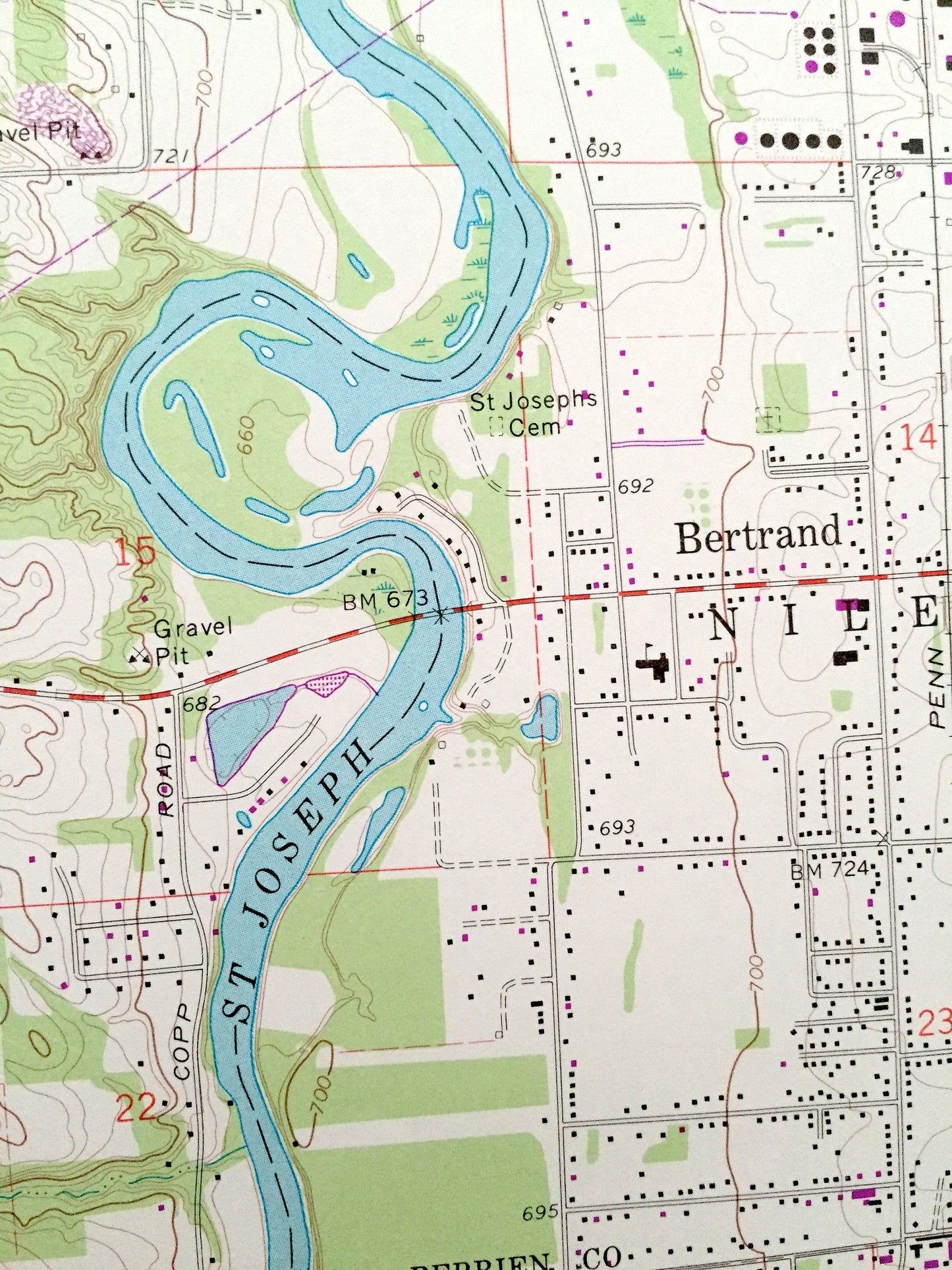 Antique Niles, Indiana 1971 US Geological Survey Topographic Map – Buchanan, Bertrand, Berrien County, St. Joseph County, Indiana, German IN