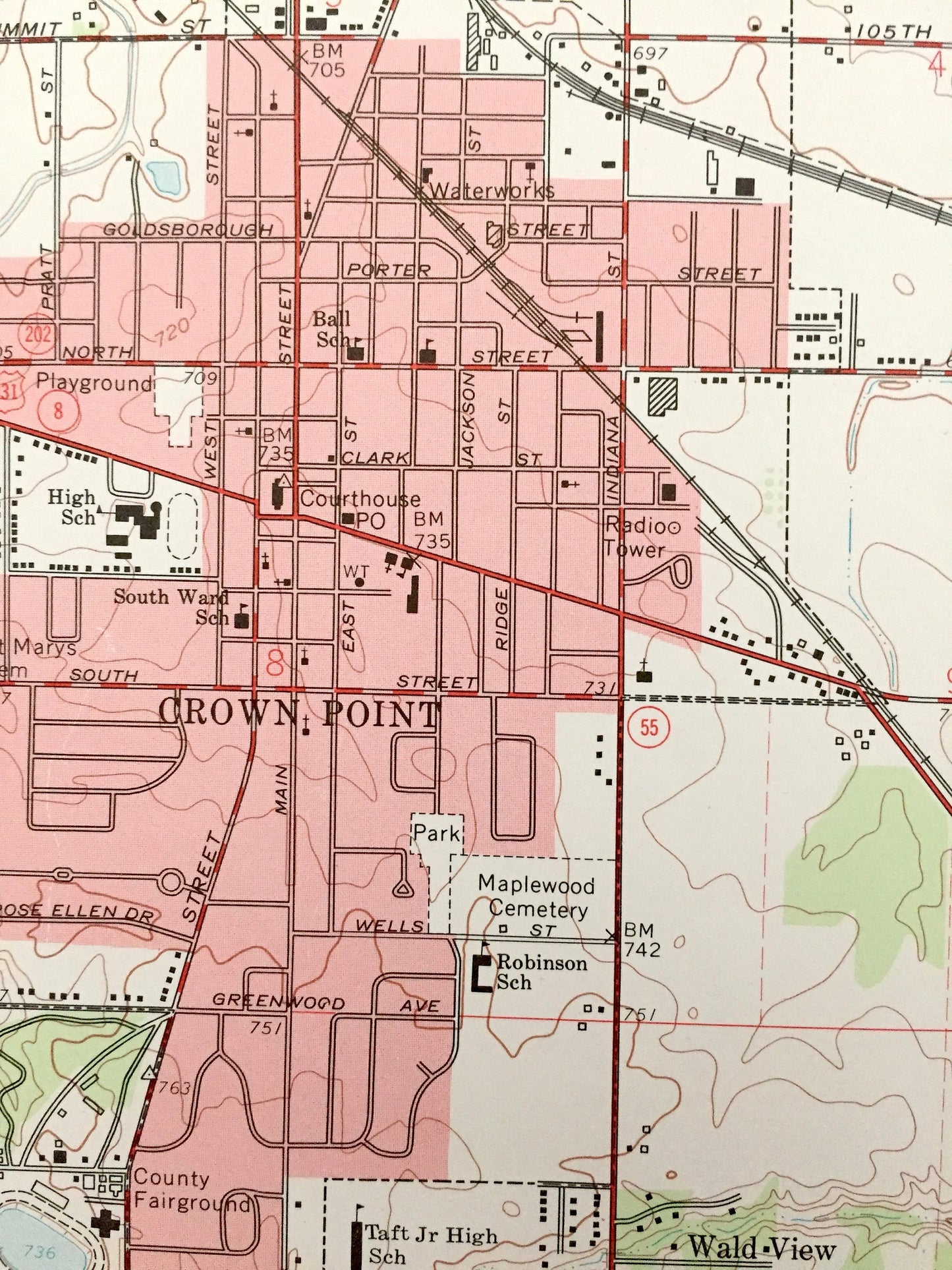 Antique Crown Point, Indiana 1962 US Geological Survey Topographic Map – Ross, Center, Winfield, Merrillville, Ainsworth, Lake County