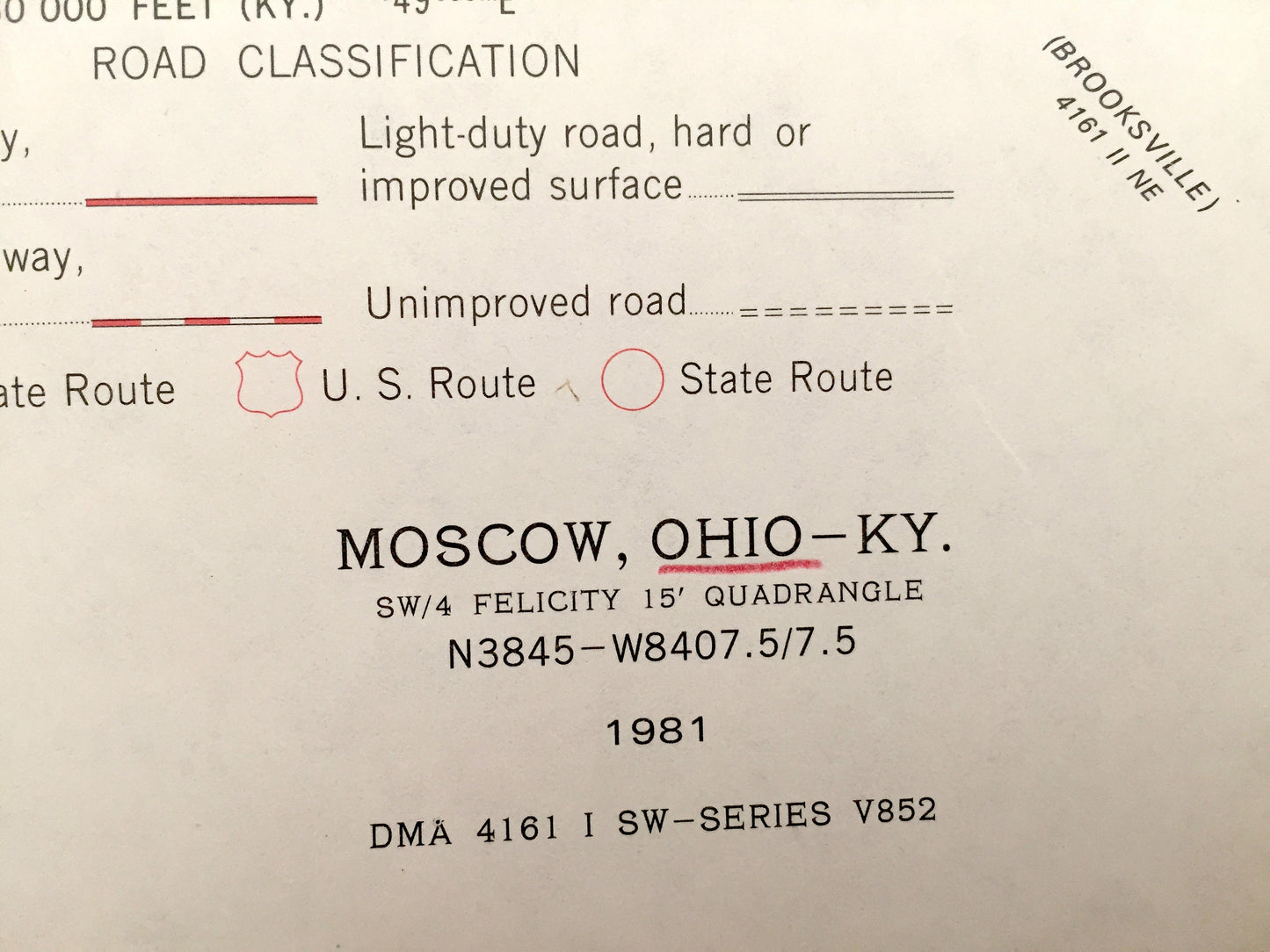 Antique Moscow, Ohio & Willow Grove, Kentucky 1981 US Geological Survey Topographic Map – Washington, Johnsville, Carntown, Bradford, OH KY