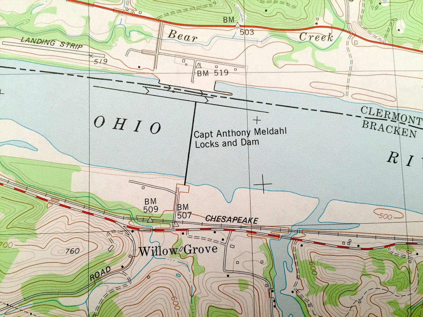Antique Moscow, Ohio & Willow Grove, Kentucky 1981 US Geological Survey Topographic Map – Washington, Johnsville, Carntown, Bradford, OH KY