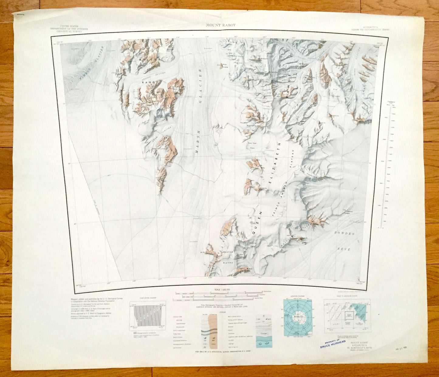 Antique Mount Rabot, Antarctica 1964 US Geological Survey Topographic Map – Marsh Glacier, Queen Elizabeth Range, Nimrod Glacier, Bowden