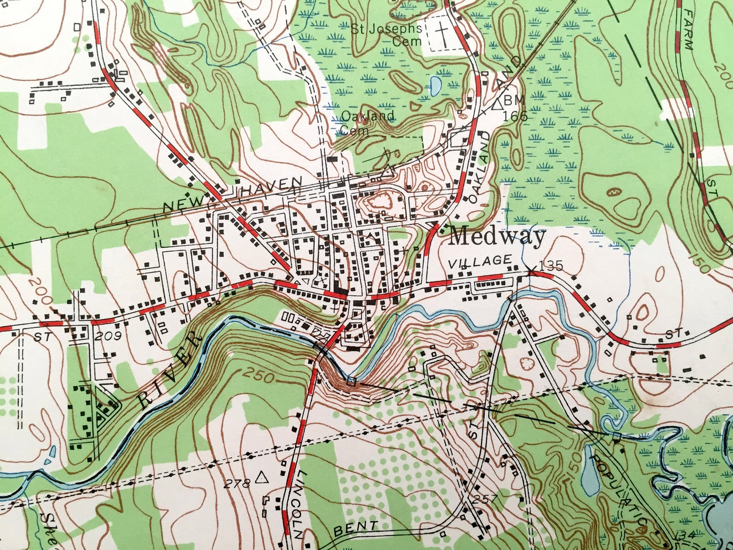 Antique Holliston, Massachusetts 1953 US Geological Survey Topographic Map – Bellingham, West Medway, Hopkinton, Sherborn Millis Franklin MA