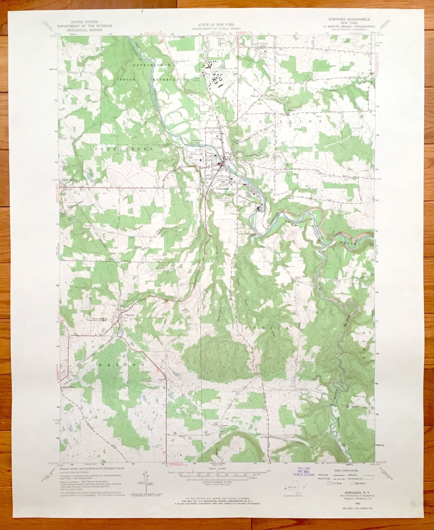 Antique Gowanda, New York 1963 US Geological Survey Topographic Map – Dayton, Collins, Perrysburg, Persia, Otto, Bagdad, Markhams, NY