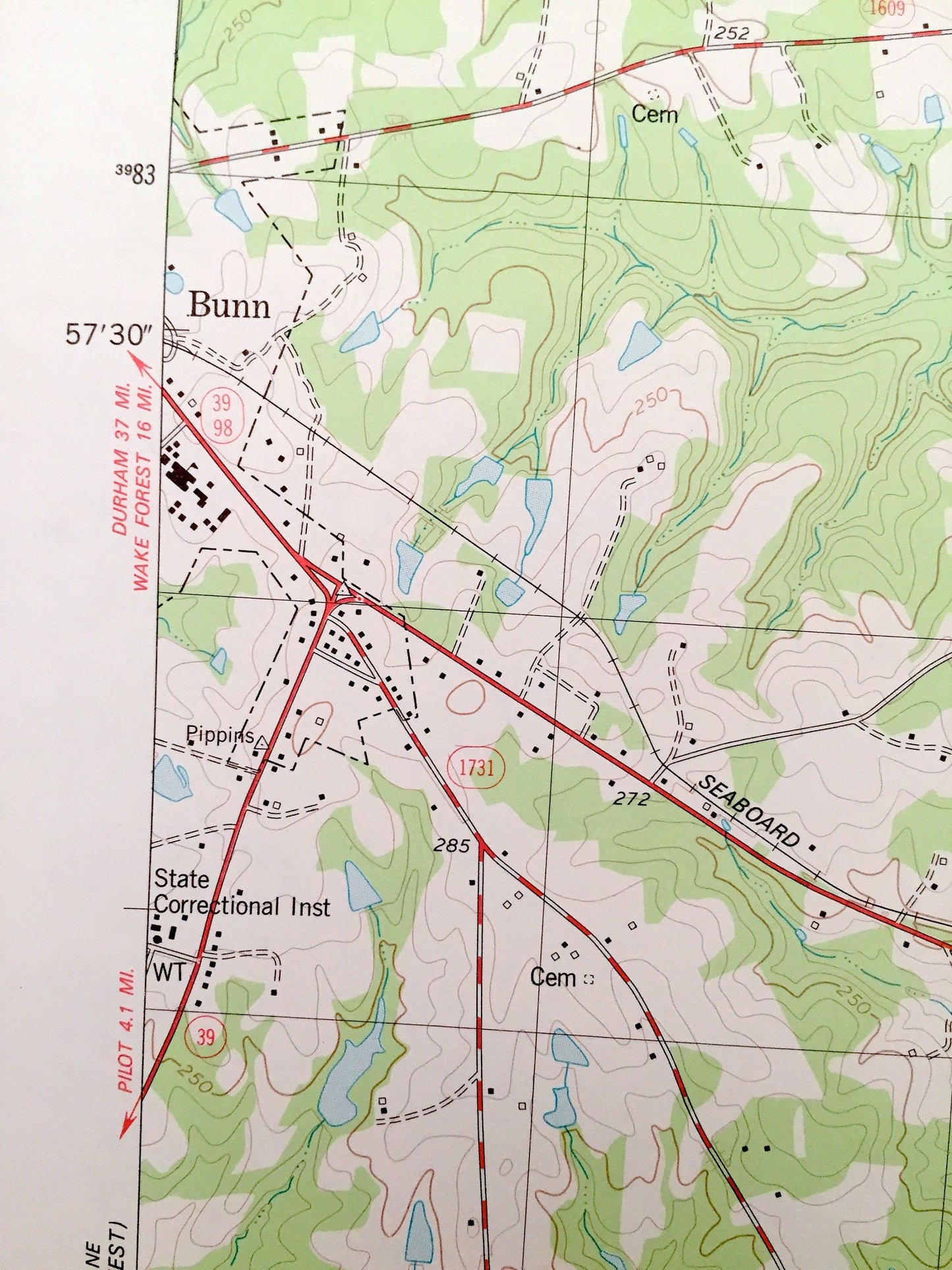 Antique Bunn, North Carolina 1978 US Geological Survey Topographic Map – Franklin, Nash County, Seven Paths, Daddysville, Lake Sagamore, NC