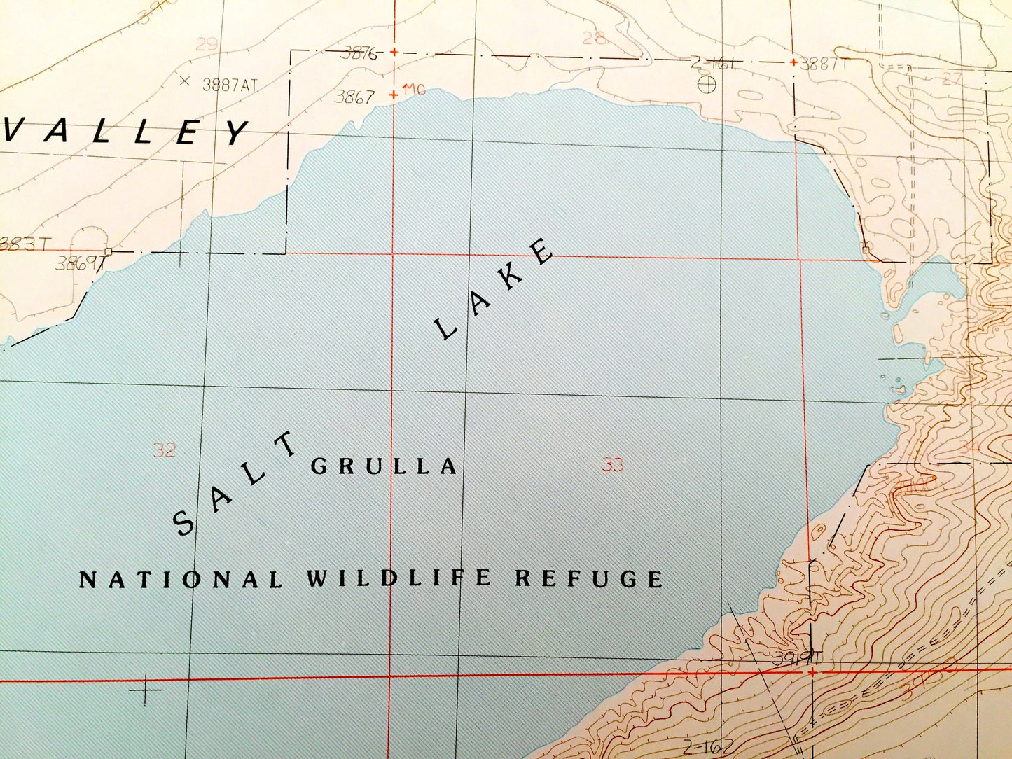 Antique Golden Ranch, Texas & Portales Valley, New Mexico 1985 US Geological Survey Topographic Map – Salt Lake, Grulla Wildlife Refuge