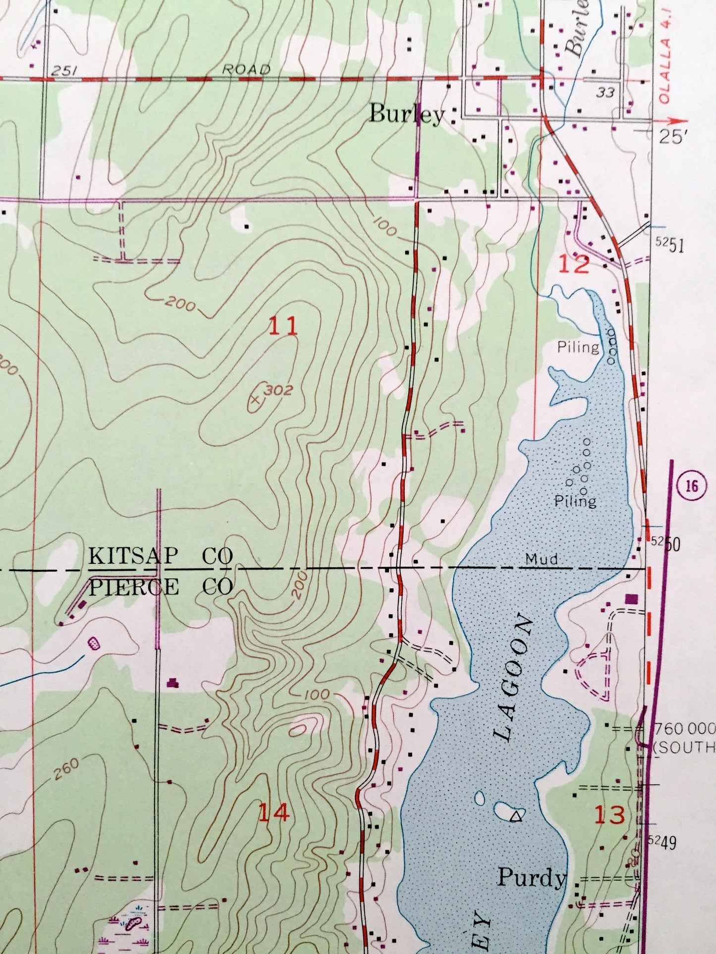 Antique Burley, Washington 1953 US Geological Survey Topographic Map – Kitsap Co, Pierce Co, Bethel, Wauna, Purdy, Horseshoe Lake
