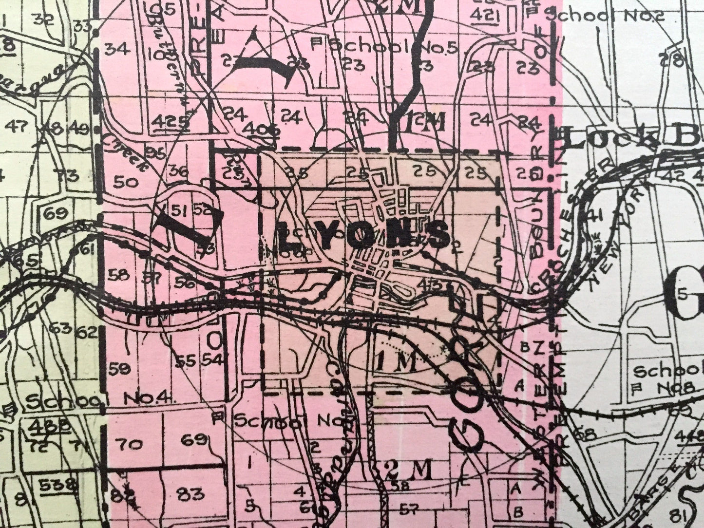 Antique Wayne County, New York 1912 New Century Atlas Map – Lyons, Newark, Palmyra, Macedon, Sodus Point, Pultneyville, Huron, Clyde Rose NY