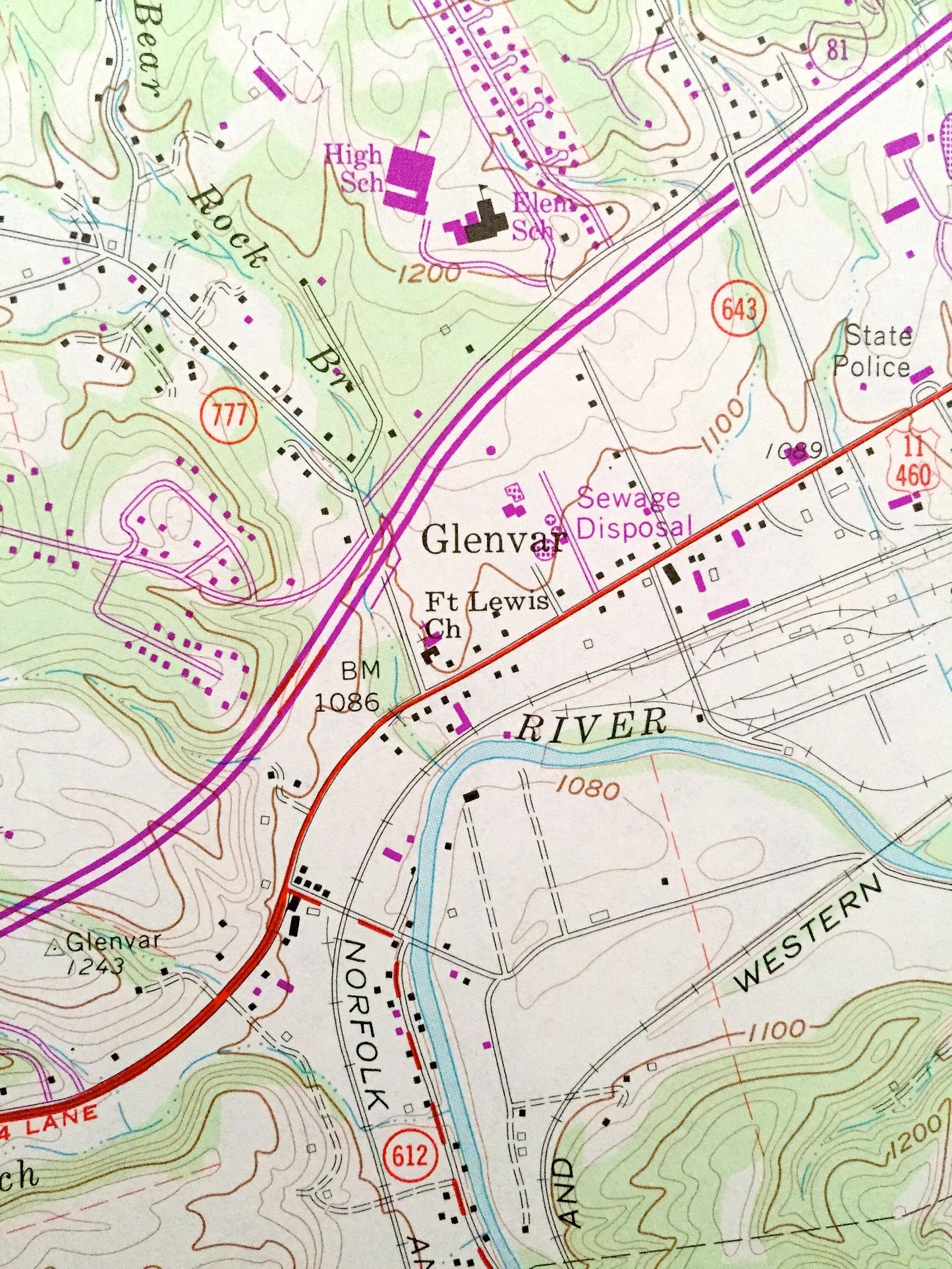 Antique Glenvar, Virginia 1963 US Geological Survey Topographic Map – Jefferson National Forest, Fort Lewis Mountain, Wabun, Roanoke County