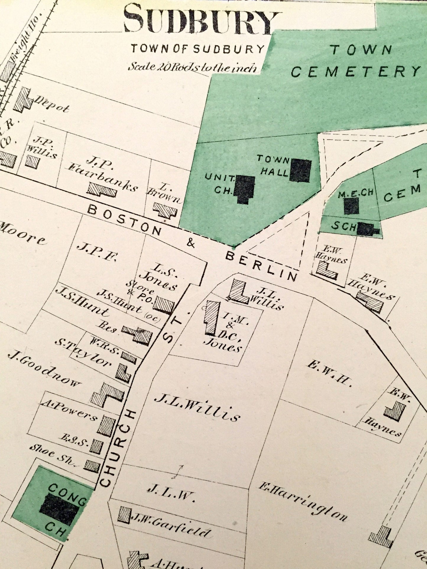Antique 1875 Lincoln & Sudbury, Massachusetts Map from J.B. Beers Atlas of Middlesex County – South Lincoln, The Grange, MA