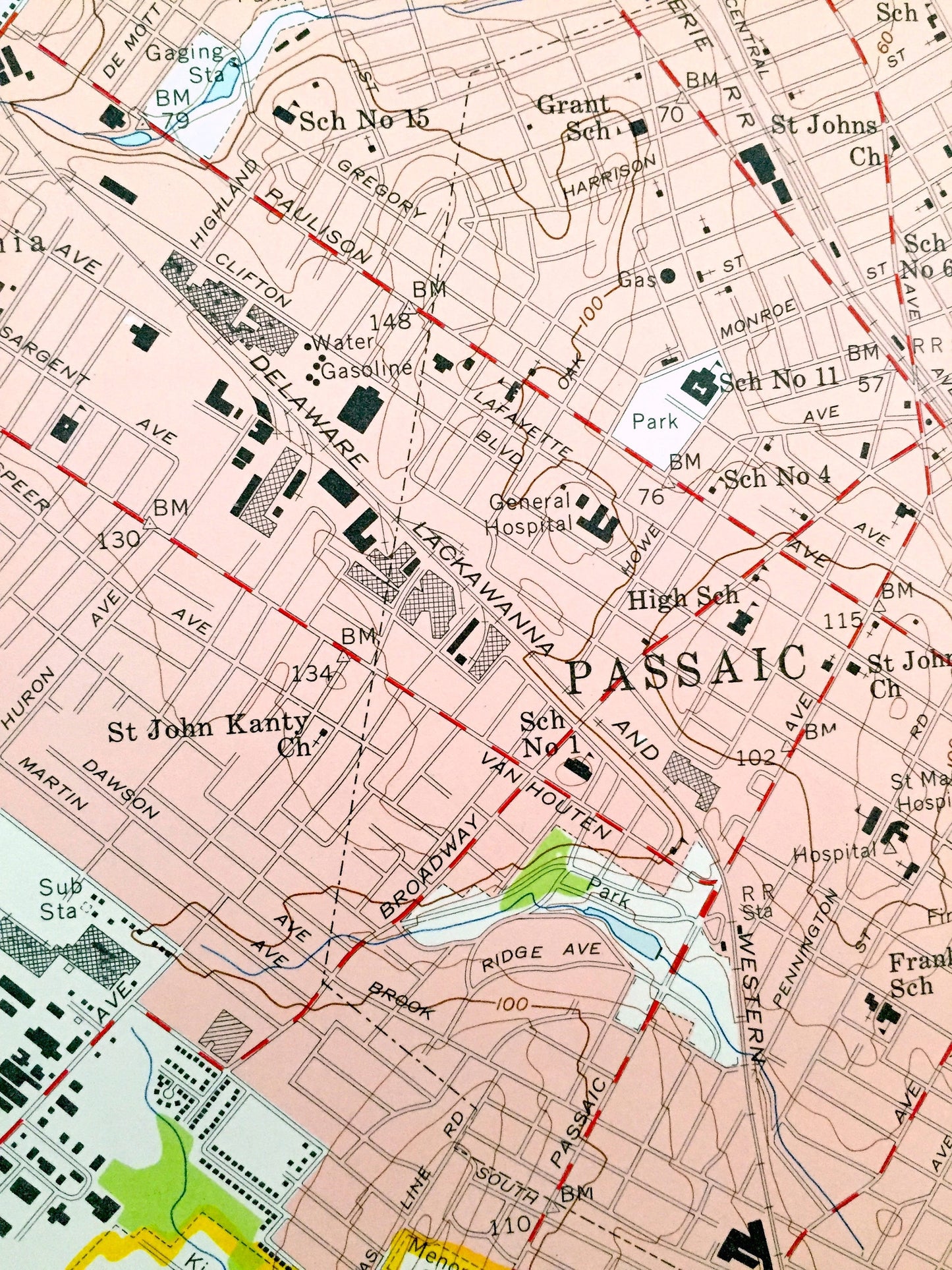 Antique Orange, New Jersey 1955 US Geological Survey Topographic Map – Montclair, Bloomfield, Newark, Passaic, Clifton Cedar Grove Kearny NJ