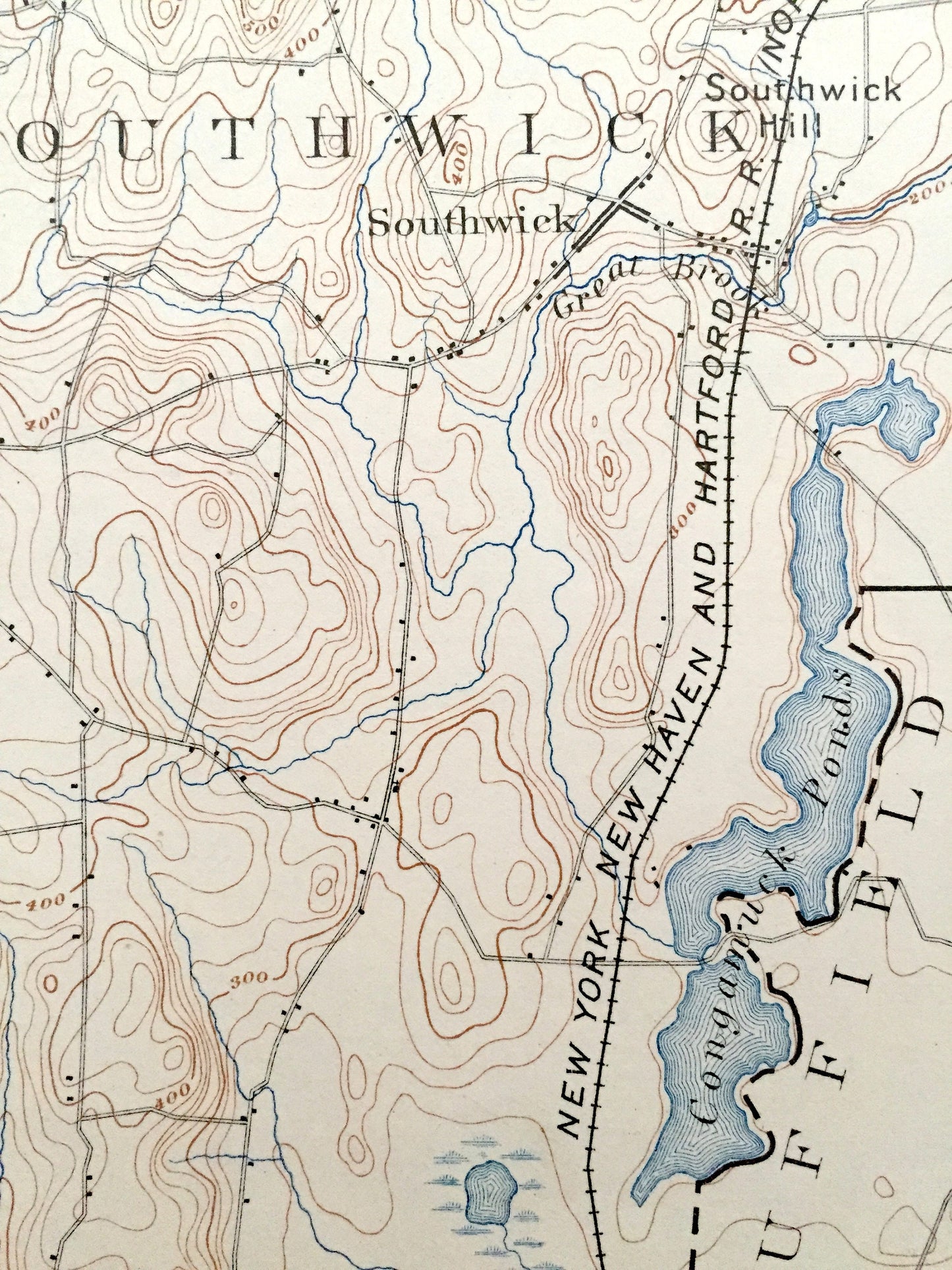 Antique Granville, Massachusetts 1895 US Geological Survey Topographic Map – Montgomery, Blanford, Westfield & Hartland, Granby, Connecticut