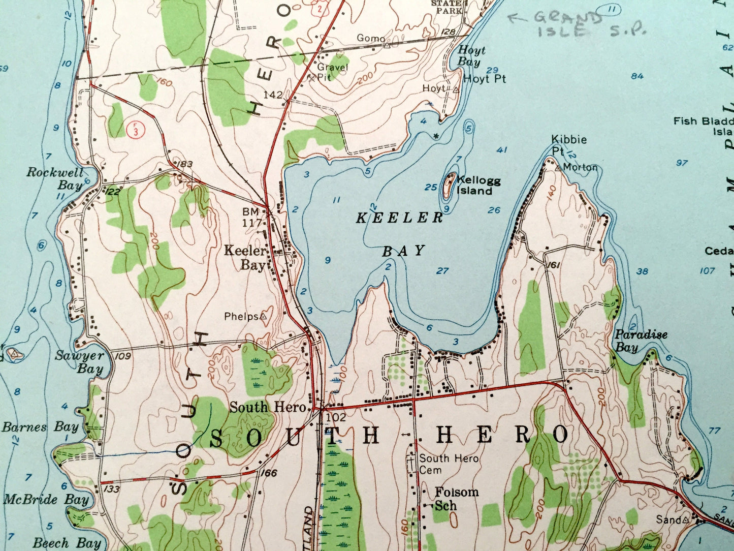 Antique Plattsburgh, New York & South Hero Island, Vermont 1956 US Geological Survey Topographic Map – Burlington, Lake Champlain, Port Kent