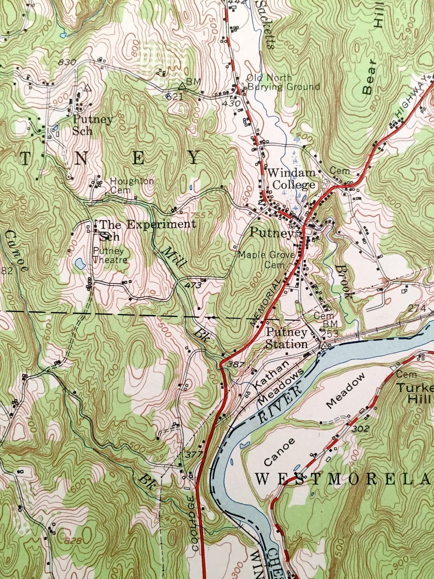 Antique Brattleboro, Vermont 1954 US Geological Survey Topograph Map – Dummerston, Vernon, Newfane, Guilford, Windham, New Hampshire, VT NH