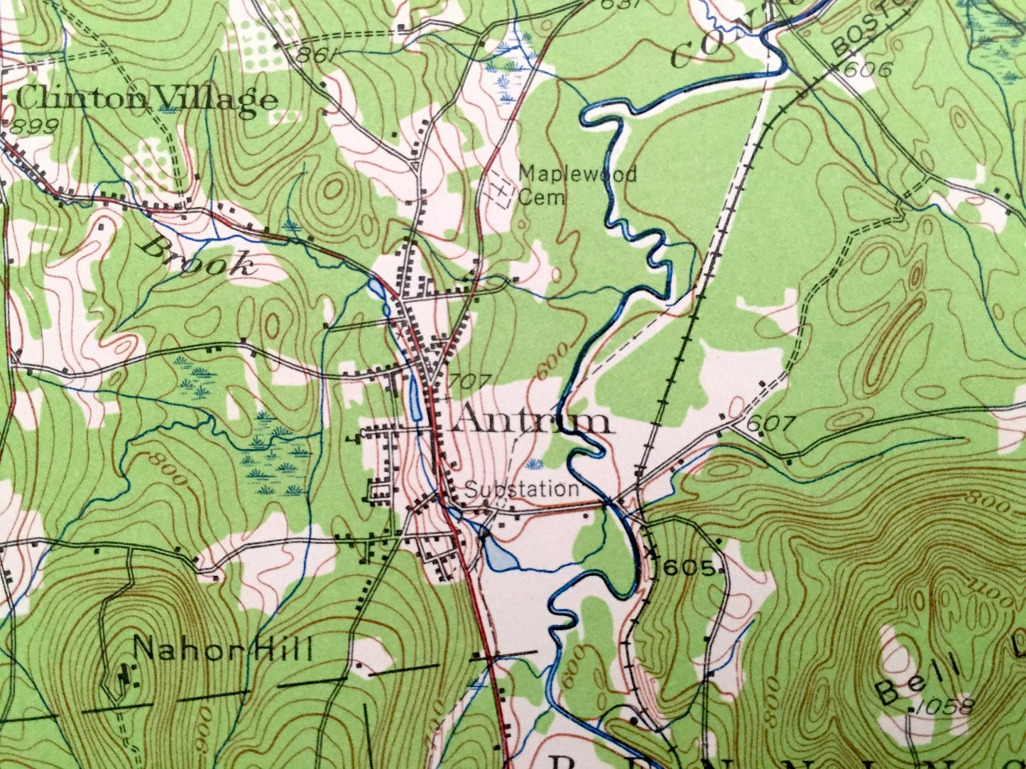 Antique Hillsboro, New Hampshire 1957 US Geological Survey Topographic Map – Bradford, Warner, Henniker, Deering, Weare, Antrim, Francestown