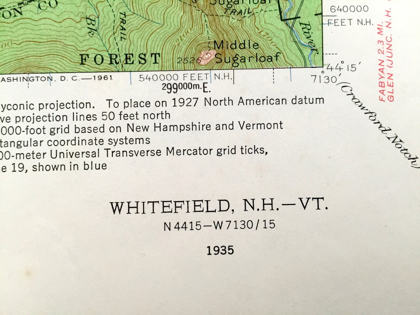 Antique Whitefield, New Hampshire & Lunenburg, Vermont 1935 US Geological Survey Topographic Map – Lancaster Jefferson Bethlehem Carroll NH