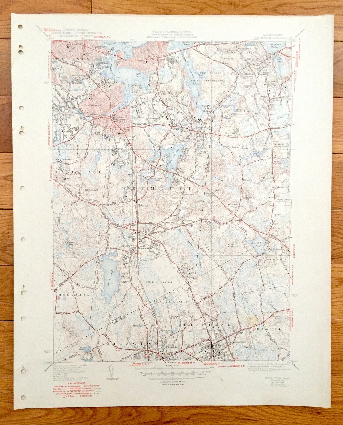 Antique Weymouth, Massachusetts 1941 US Geological Survey Topographic Map – Quincy, Braintree, Hingham Holbrook Abington Rockland Hanover MA