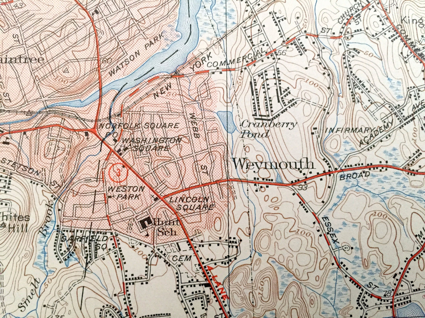 Antique Weymouth, Massachusetts 1941 US Geological Survey Topographic Map – Quincy, Braintree, Hingham Holbrook Abington Rockland Hanover MA