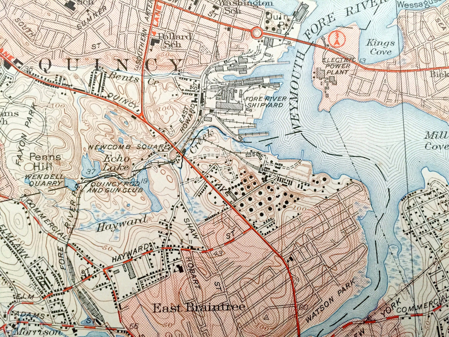 Antique Weymouth, Massachusetts 1941 US Geological Survey Topographic Map – Quincy, Braintree, Hingham Holbrook Abington Rockland Hanover MA