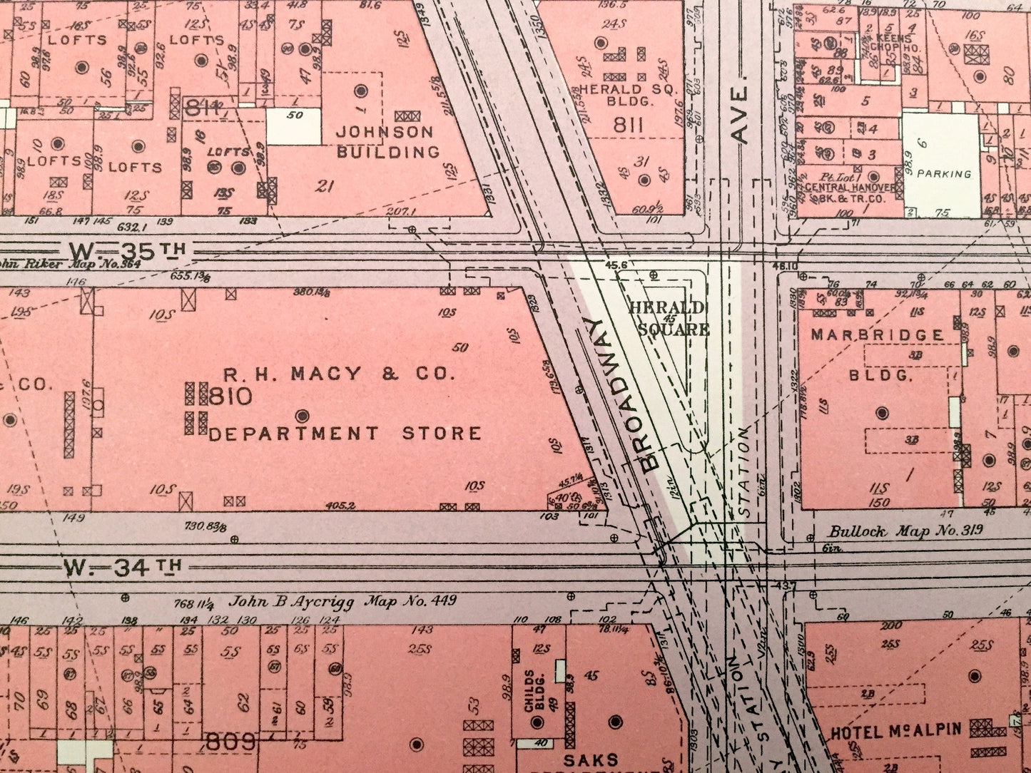 Antique Manhattan, New York Map from Bromley's 1955 Manhattan Land Book – Chelsea, Garment District, KTown Midtown Empire State Building NYC