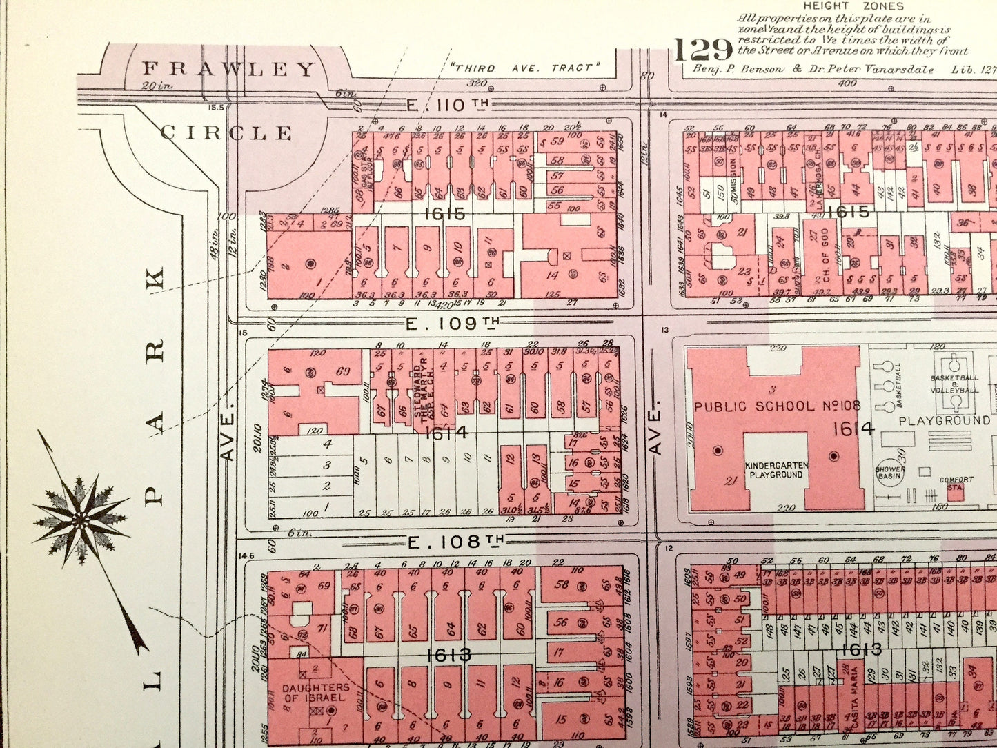Antique Manhattan, New York City Map from Bromley's 1955 Manhattan Land Book – Harlem, Upper East Side, Central Park, Frawley Circle, NYC NY