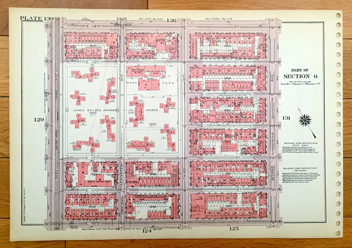 Antique Manhattan, New York City Map from Bromley's 1955 Manhattan Land Book – Harlem, Central Park, Stephen Foster Houses, Frawley NYC NY
