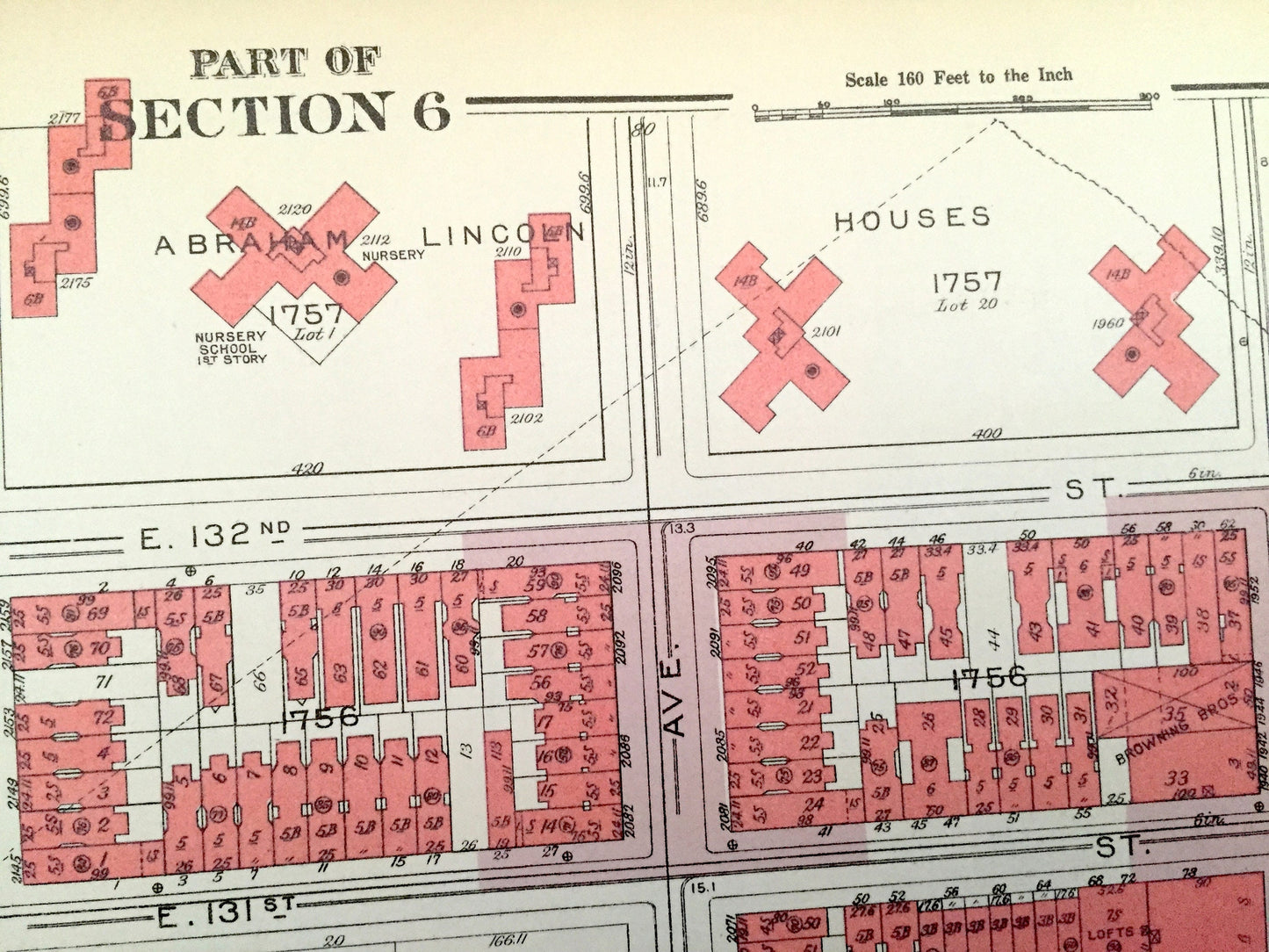 Antique Manhattan, New York City Map from Bromley's 1955 Manhattan Land Book – East Harlem, Harlem River, Park Avenue, Lexington Ave, NYC NY