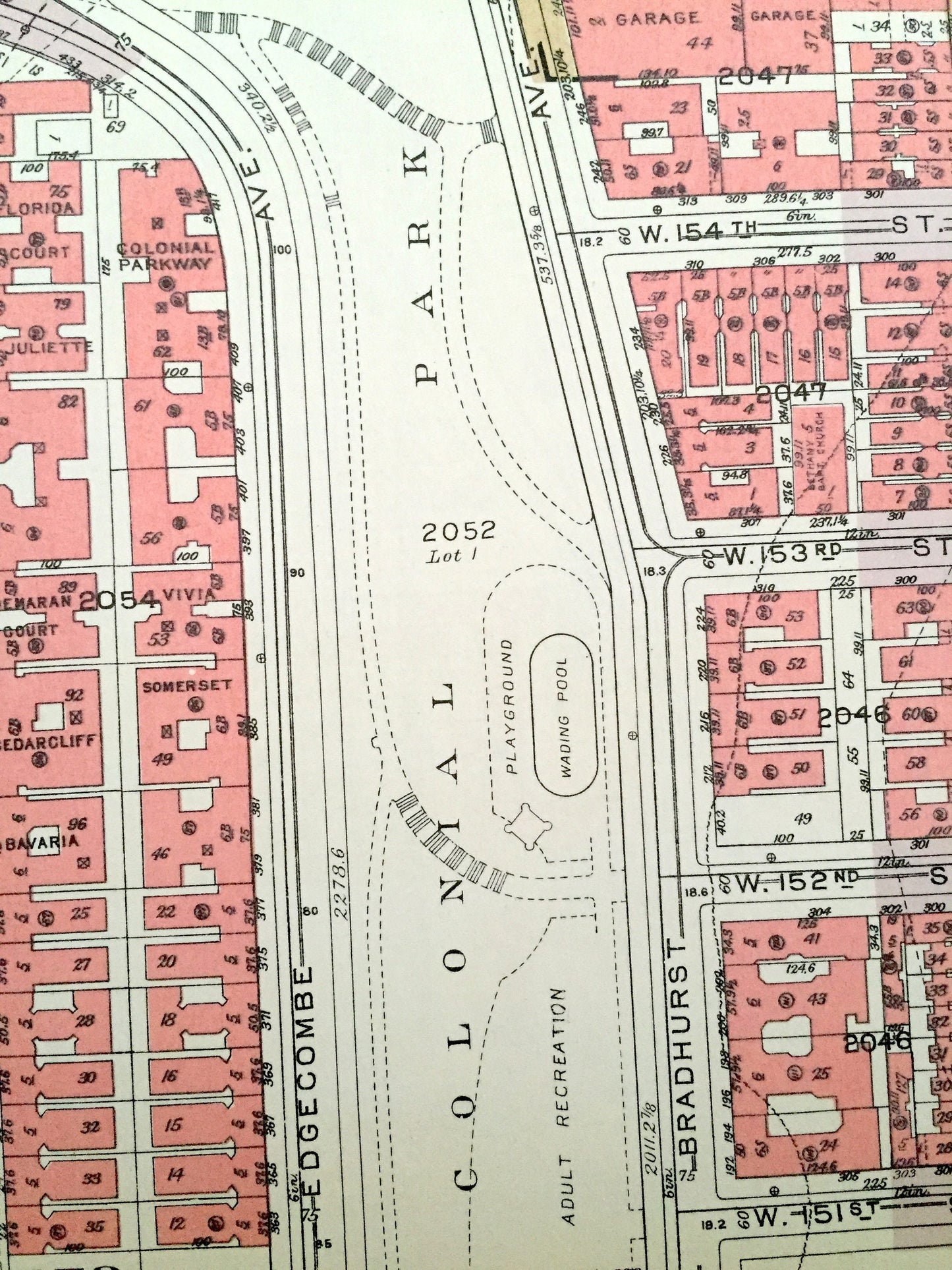 Antique Manhattan, New York City Map from Bromley's 1955 Manhattan Land Book – Harlem, Hamilton, Washington Heights Jackie Robinson Park NYC