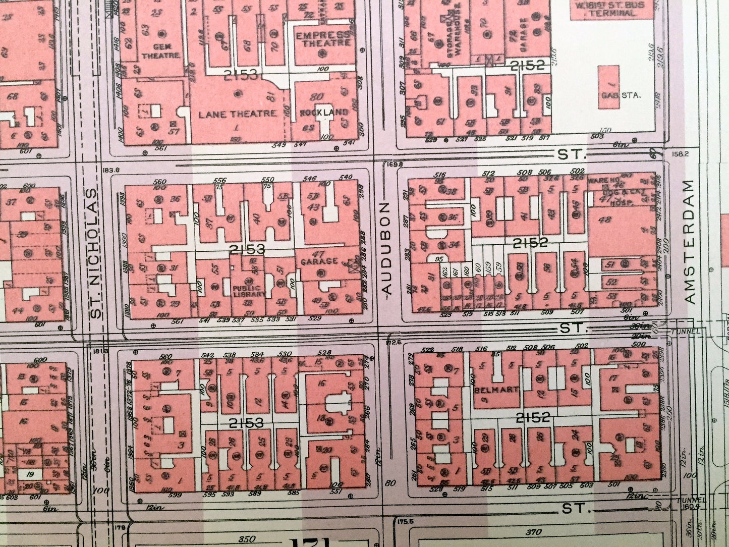 Antique Manhattan, New York City Map from Bromley's 1955 Manhattan Land Book – Hudson Heights, Fort George, Washington Park, Uptown, NYC NY