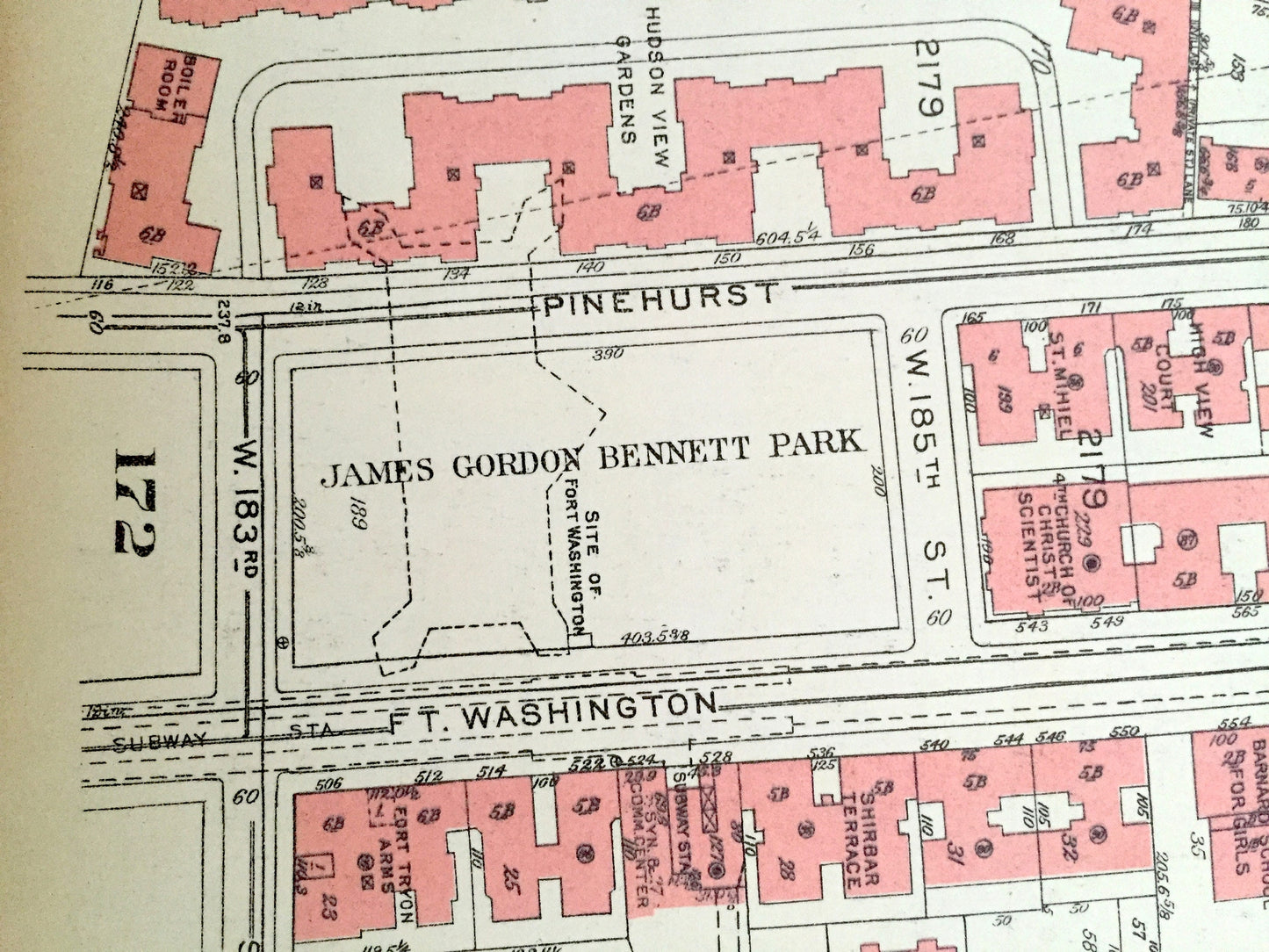 Antique Manhattan, New York City Map from Bromley's 1955 Manhattan Land Book – Hudson Heights, Fort George, Washington Park, Uptown, NYC NY