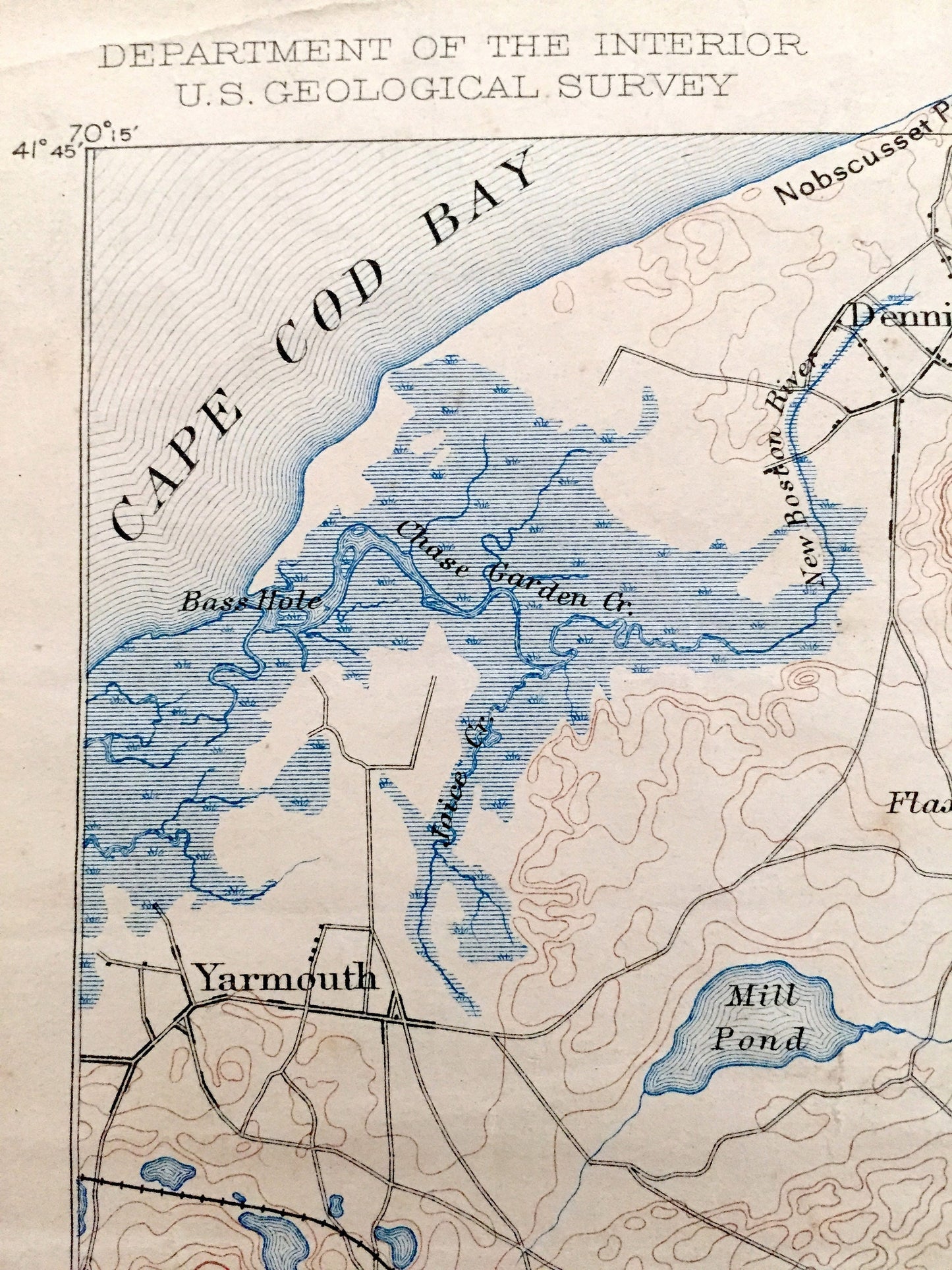 Antique Yarmouth, Massachusetts 1893 US Geological Survey Topographic Map — Cape Cod, Dennis Port, Brewster, Harwich Port, Chatham, Beach MA
