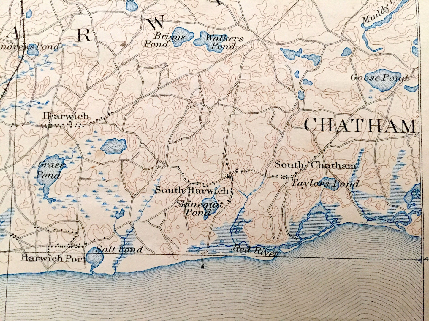 Antique Yarmouth, Massachusetts 1893 US Geological Survey Topographic Map — Cape Cod, Dennis Port, Brewster, Harwich Port, Chatham, Beach MA