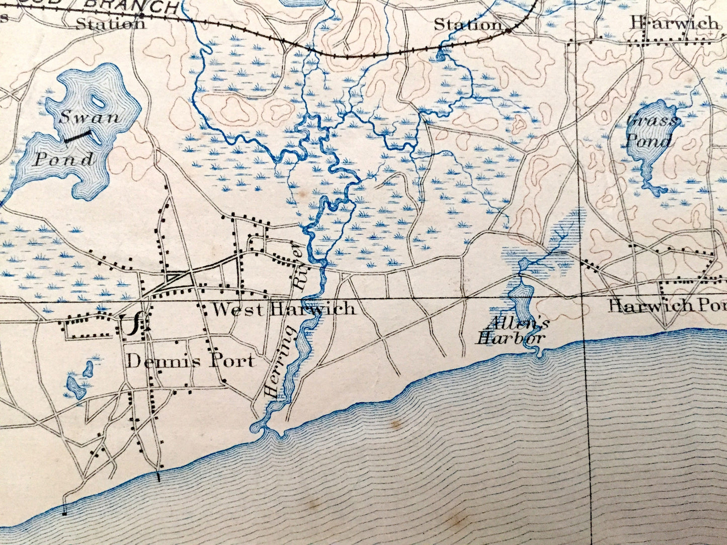 Antique Yarmouth, Massachusetts 1893 US Geological Survey Topographic Map — Cape Cod, Dennis Port, Brewster, Harwich Port, Chatham, Beach MA