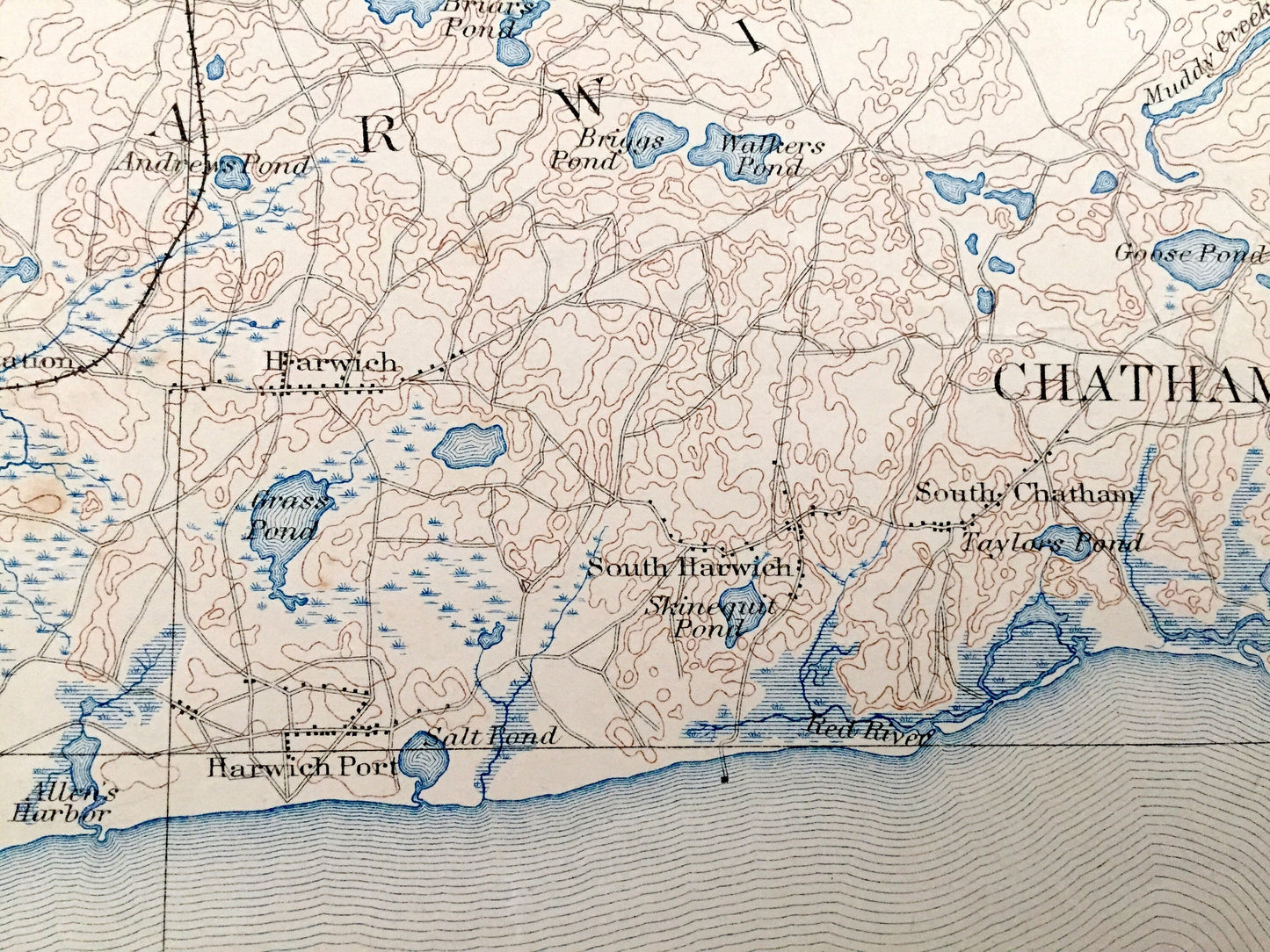 Antique Yarmouth, Massachusetts 1893 US Geological Survey Topographic Map — Cape Cod Bay, Dennis Port, Brewster, Harwich Port, Chatham, MA