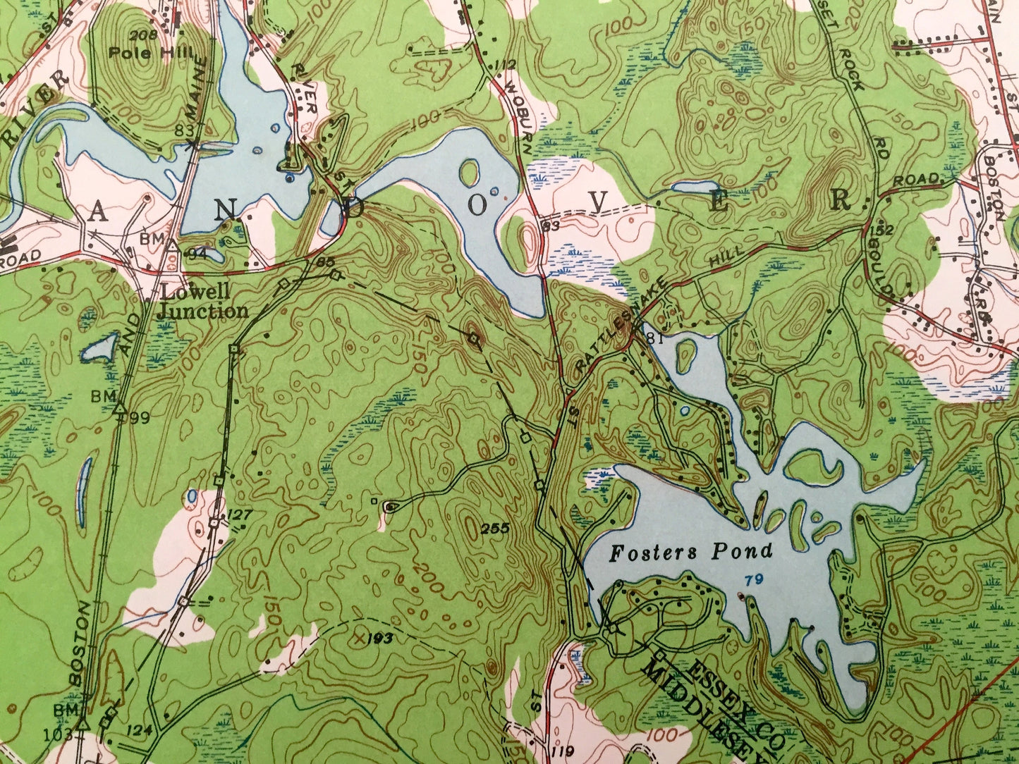 Antique Wilmington, Massachusetts 1950 US Geological Survey Topographic Map – Andover, Billerica, Tewksbury, Burlington, Reading, Woburn