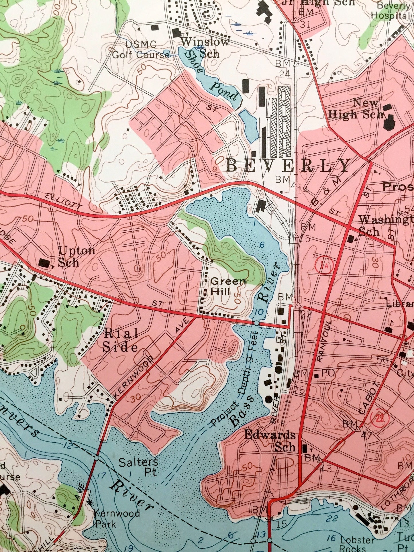 Antique Salem, Massachusetts 1956 US Geological Survey Topographic Map – Lynn Peabody Danvers Beverly Topsfield, Wenham Boxford Ipswich MA