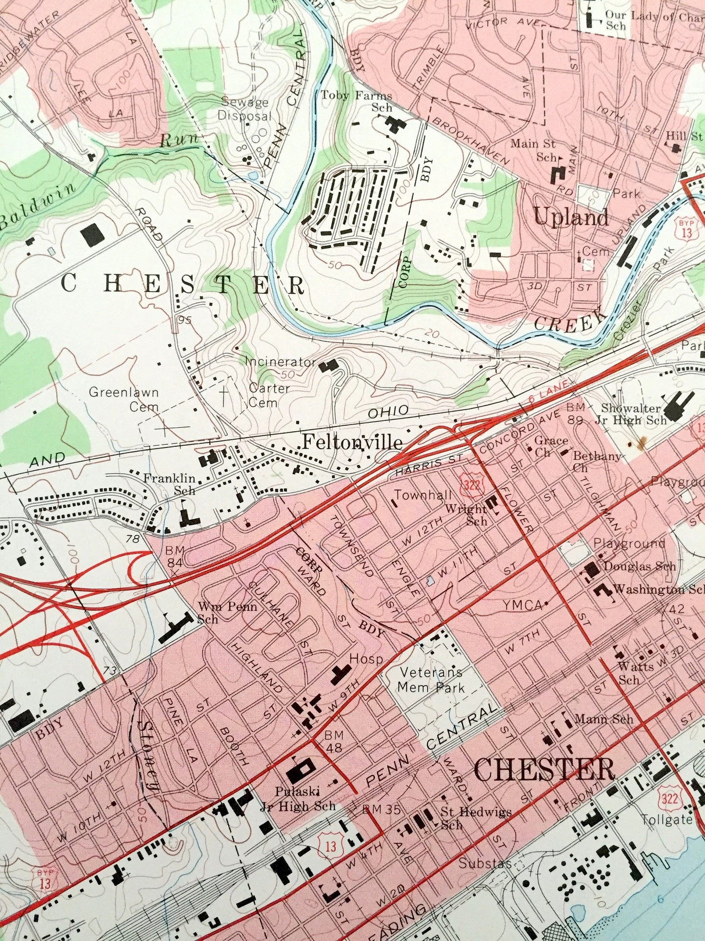 Antique Marcus Hook, Pennsylvania 1967 US Geological Survey Topographic Map – Chichester, Bethel, Oldmans, New Jersey & Holly Oak, Delaware