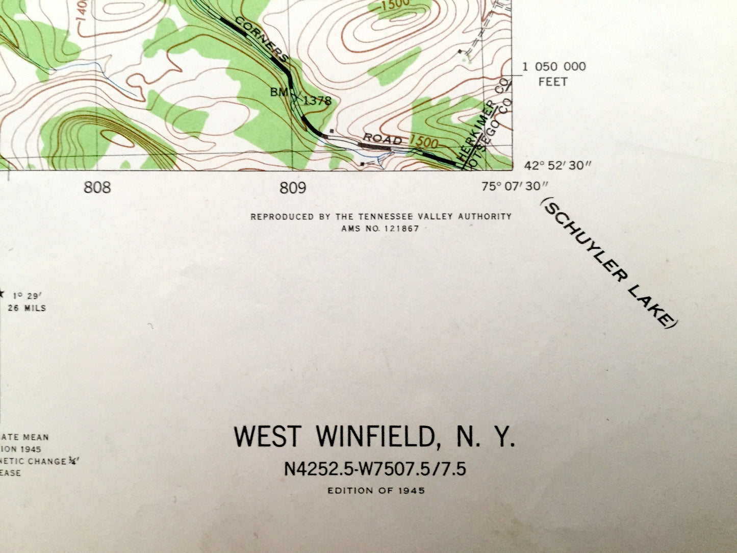Antique West Winfield, New York 1945 US Army Topographic Map — Clayville, Litchfield, Paris, Bridgewater, Herkimer, Oneida, Otsego County NY
