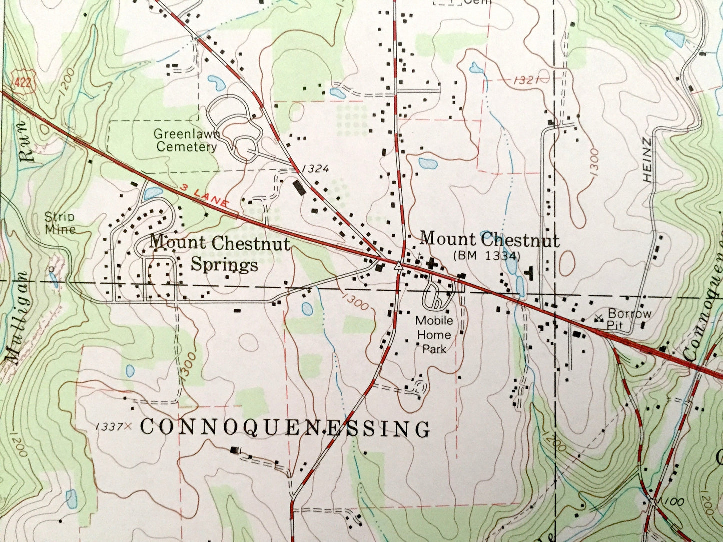 Antique Mount Chestnut, Pennsylvania 1964 US Geological Survey Topographic Map – Butler County, Timberly Heights, Euclid, Greenwood Village