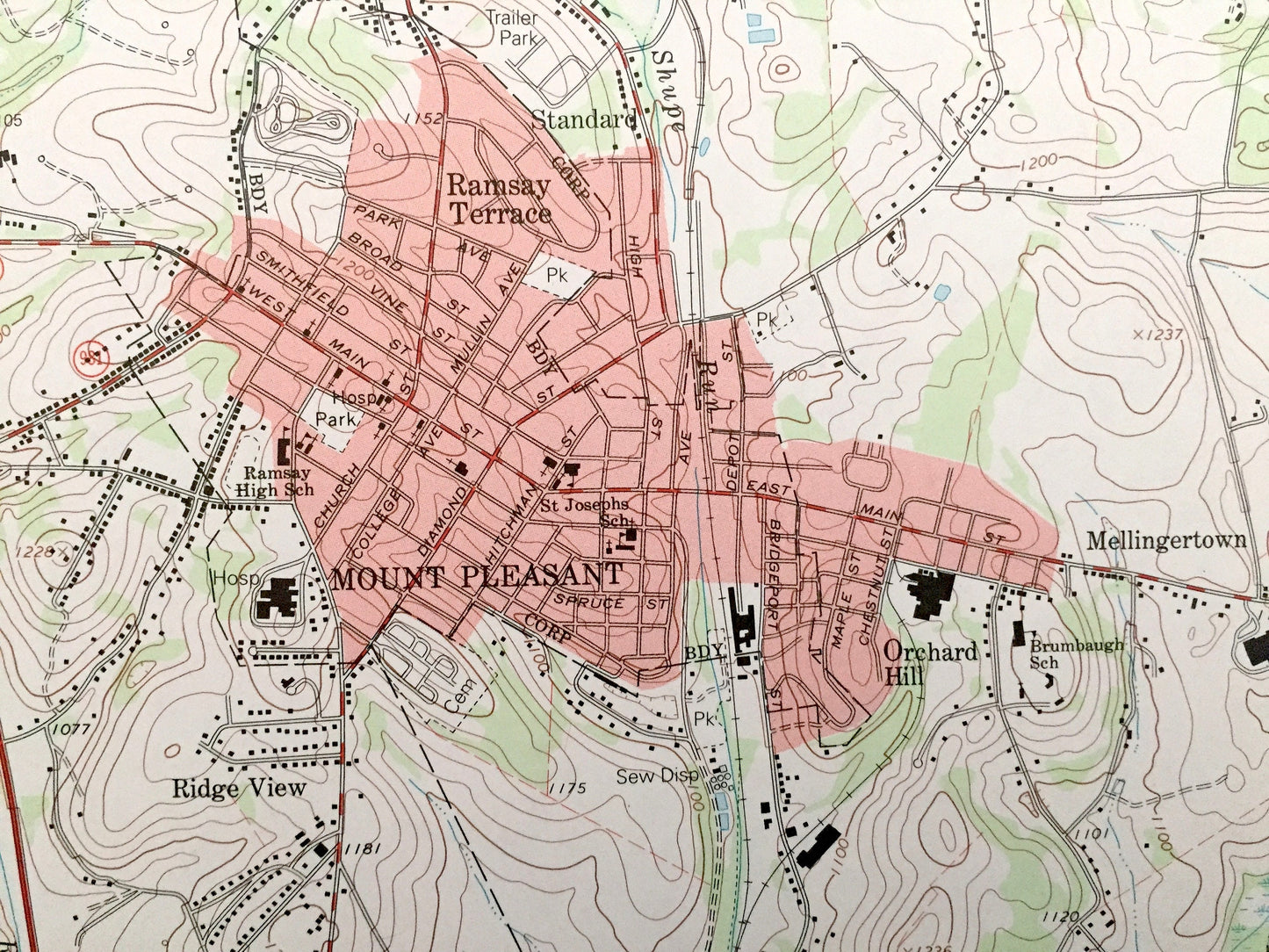Antique Mount Pleasant, Pennsylvania 1993 US Geological Survey Topographic Map – Westmoreland County New Stanton Ruffs Dale Paintersville PA