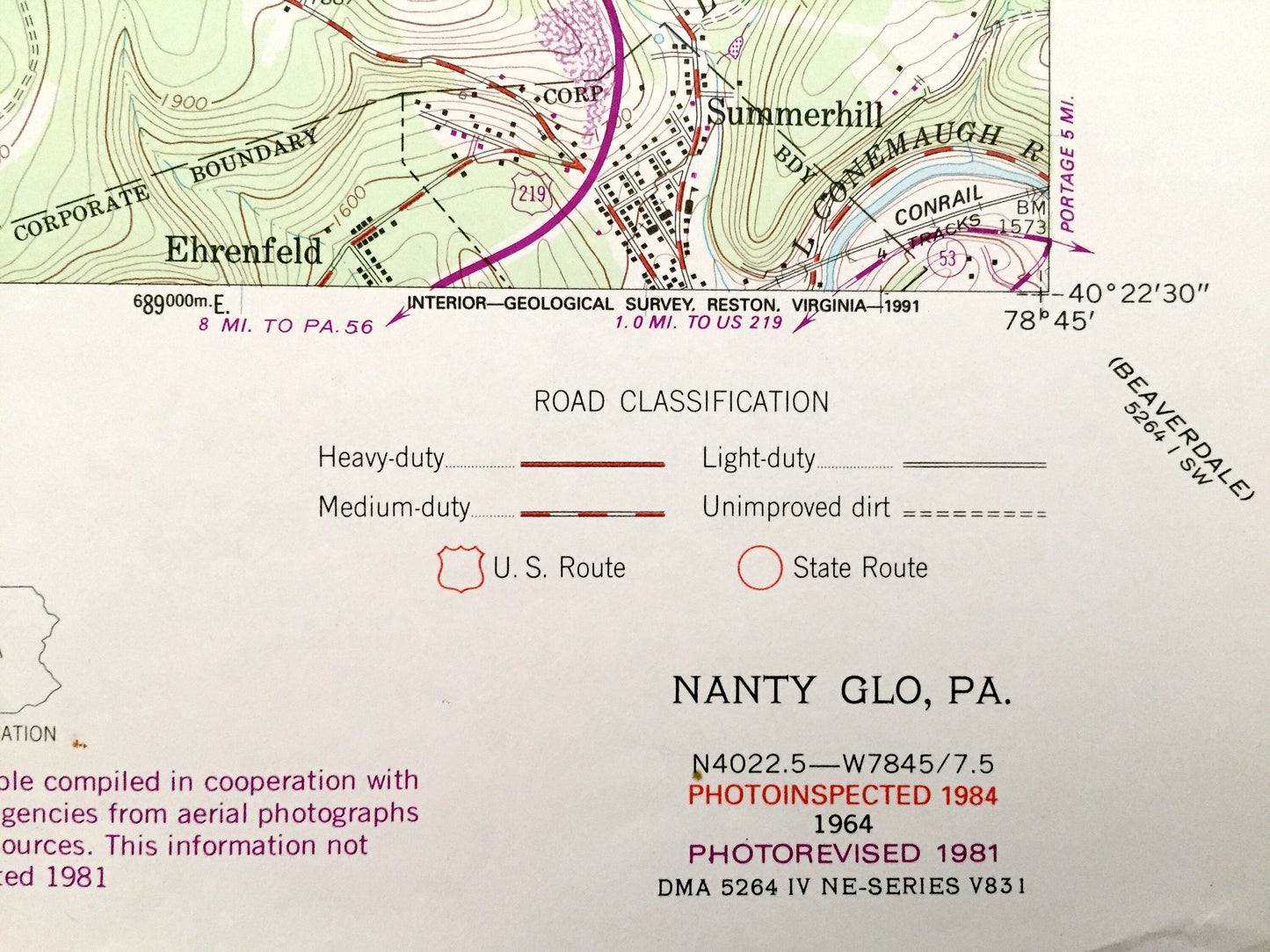 Antique Nanty-Glo, Pennsylvania 1964 US Geological Survey Topographic Map – Cambria County, Mineral Point Revloc Blacklick Jackson Croyle PA